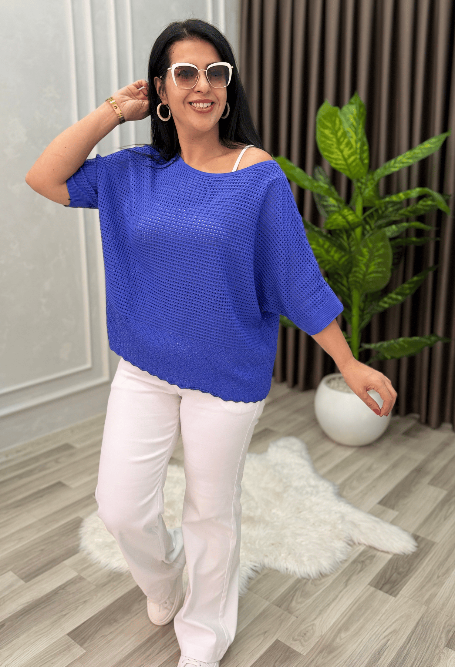 DORA AJURLU TRİKO BLUZ SAKS MAVİ