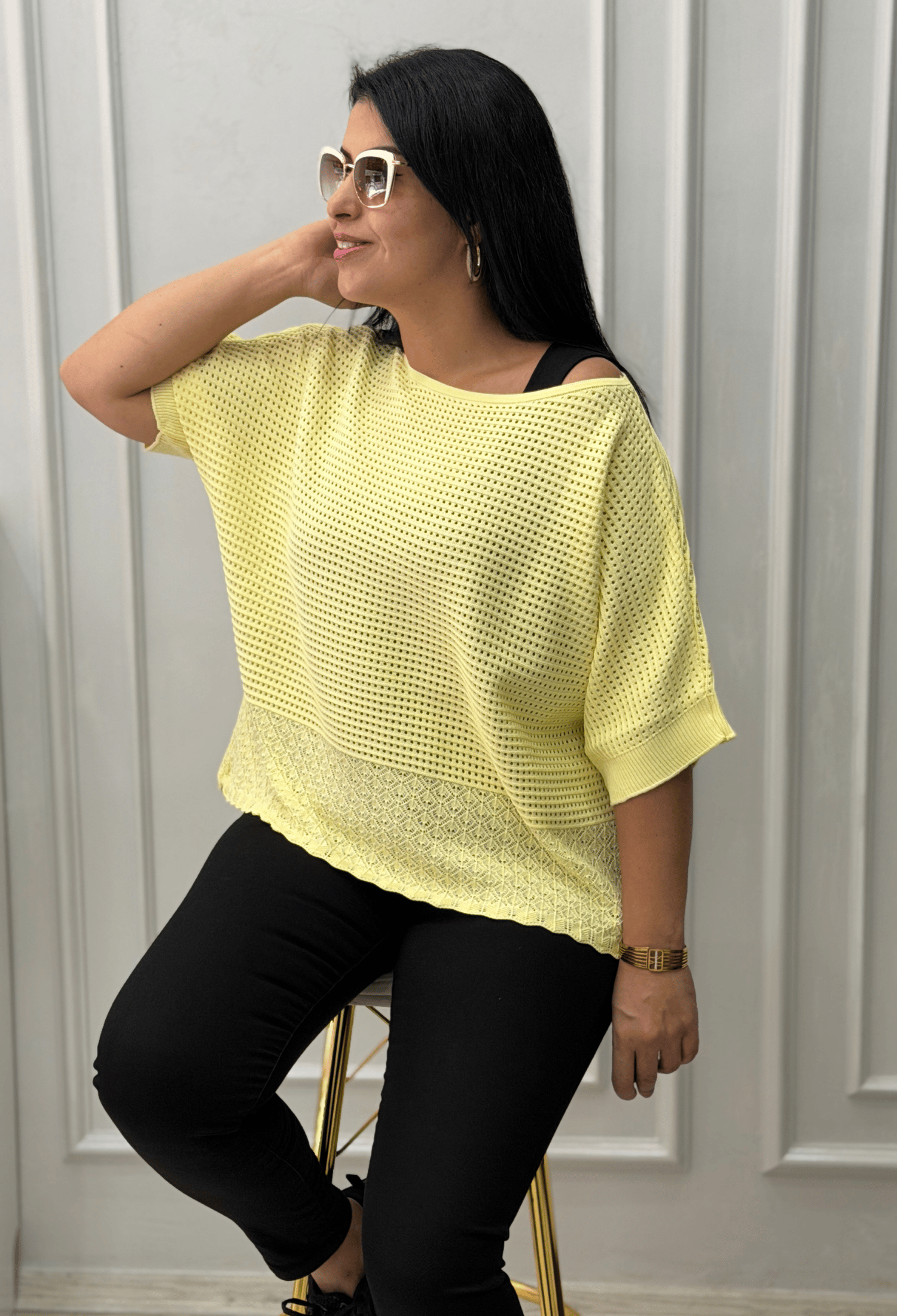 DORA AJURLU TRİKO BLUZ SARI
