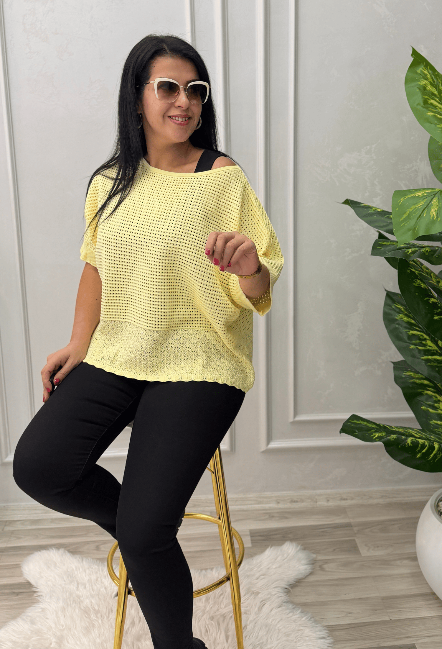 DORA AJURLU TRİKO BLUZ SARI