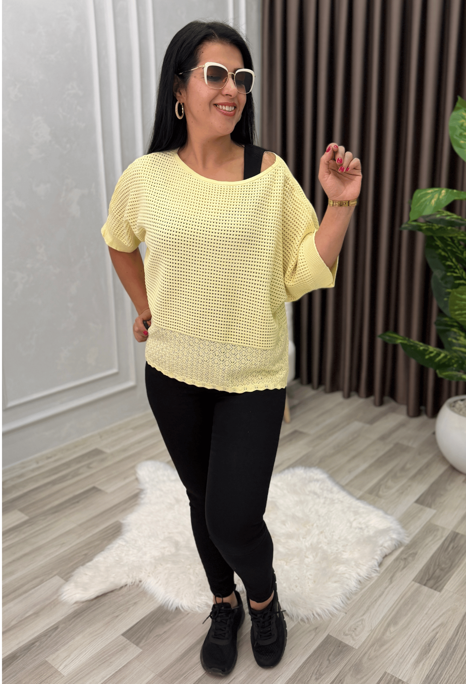 DORA AJURLU TRİKO BLUZ SARI