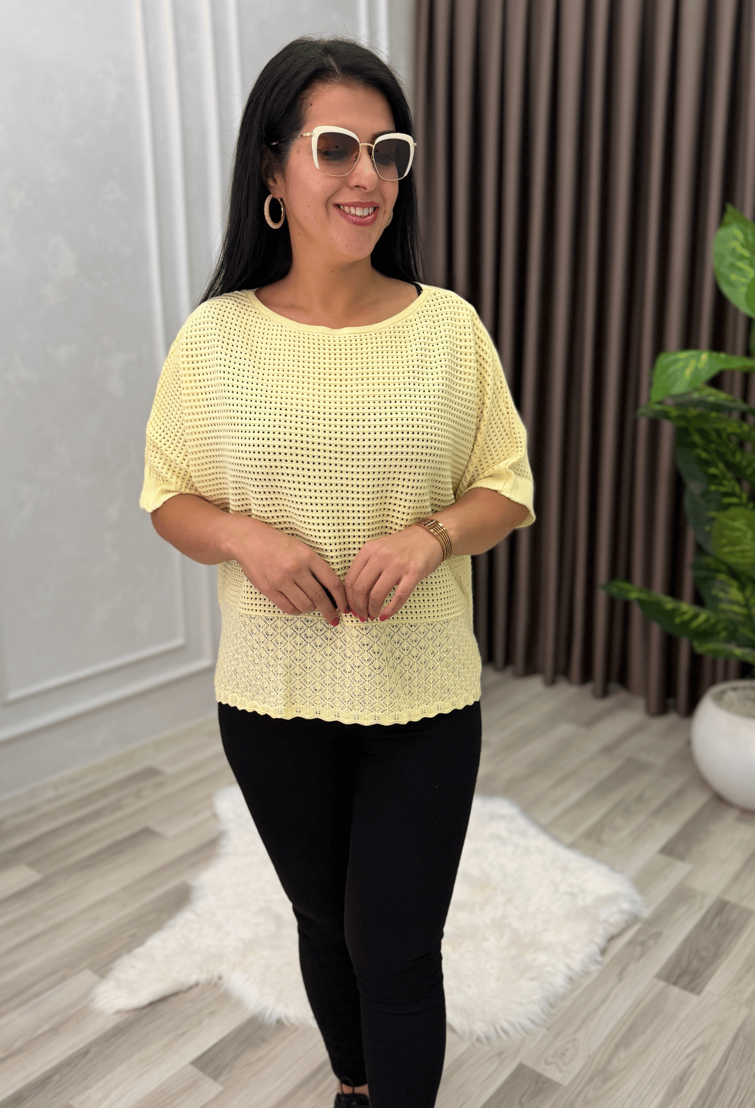 DORA AJURLU TRİKO BLUZ SARI