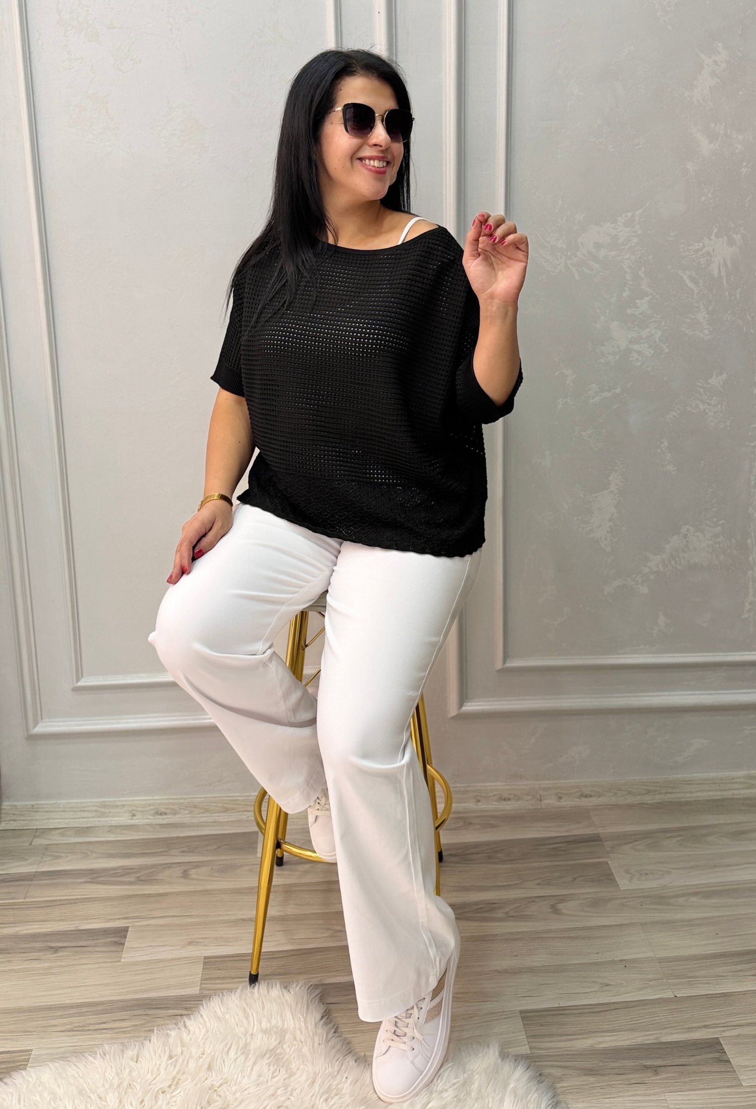 DORA AJURLU TRİKO BLUZ SİYAH