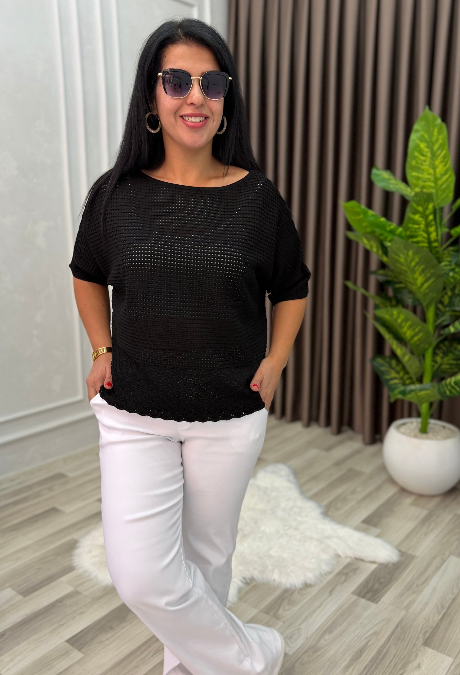 DORA AJURLU TRİKO BLUZ SİYAH