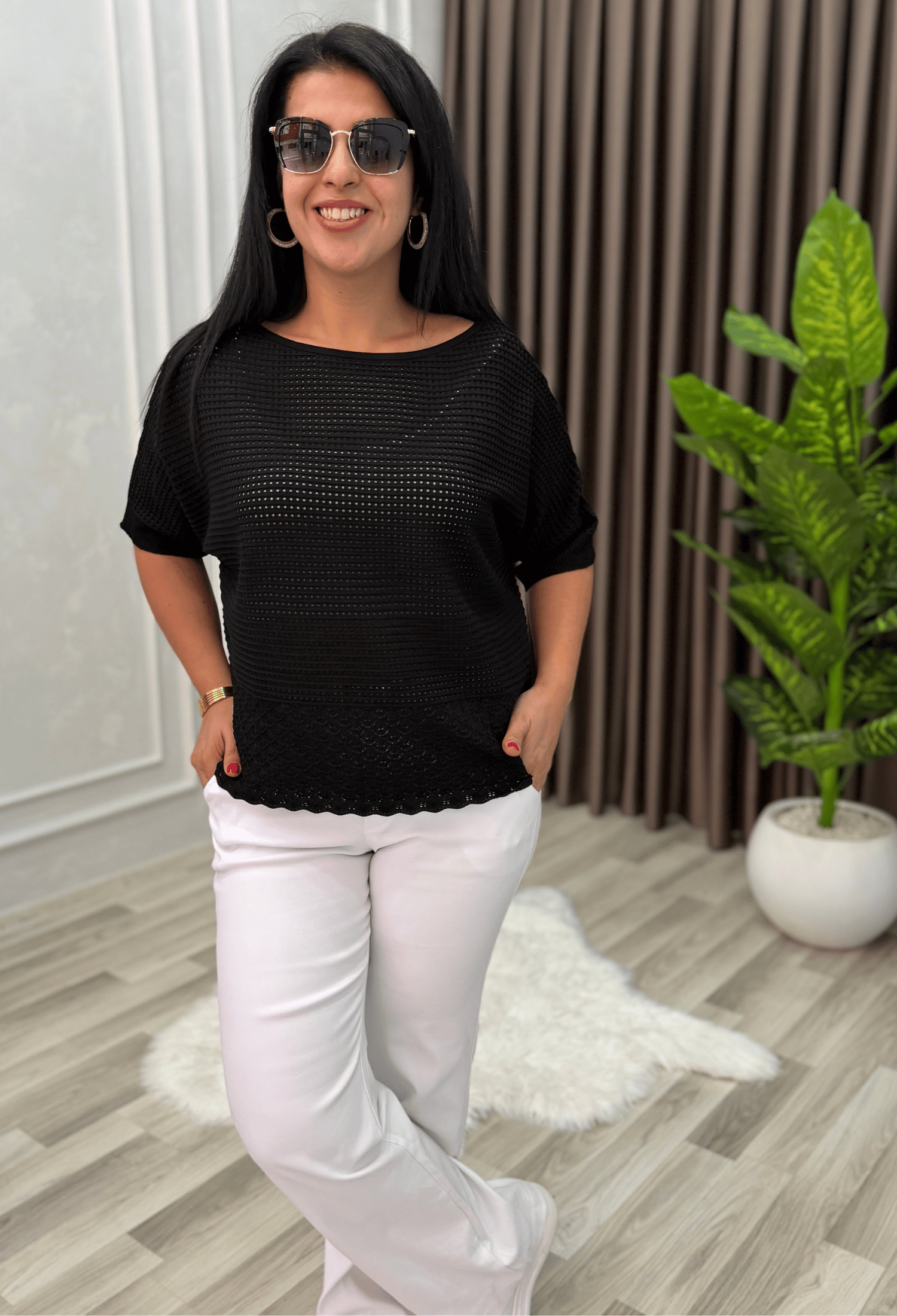 DORA AJURLU TRİKO BLUZ SİYAH