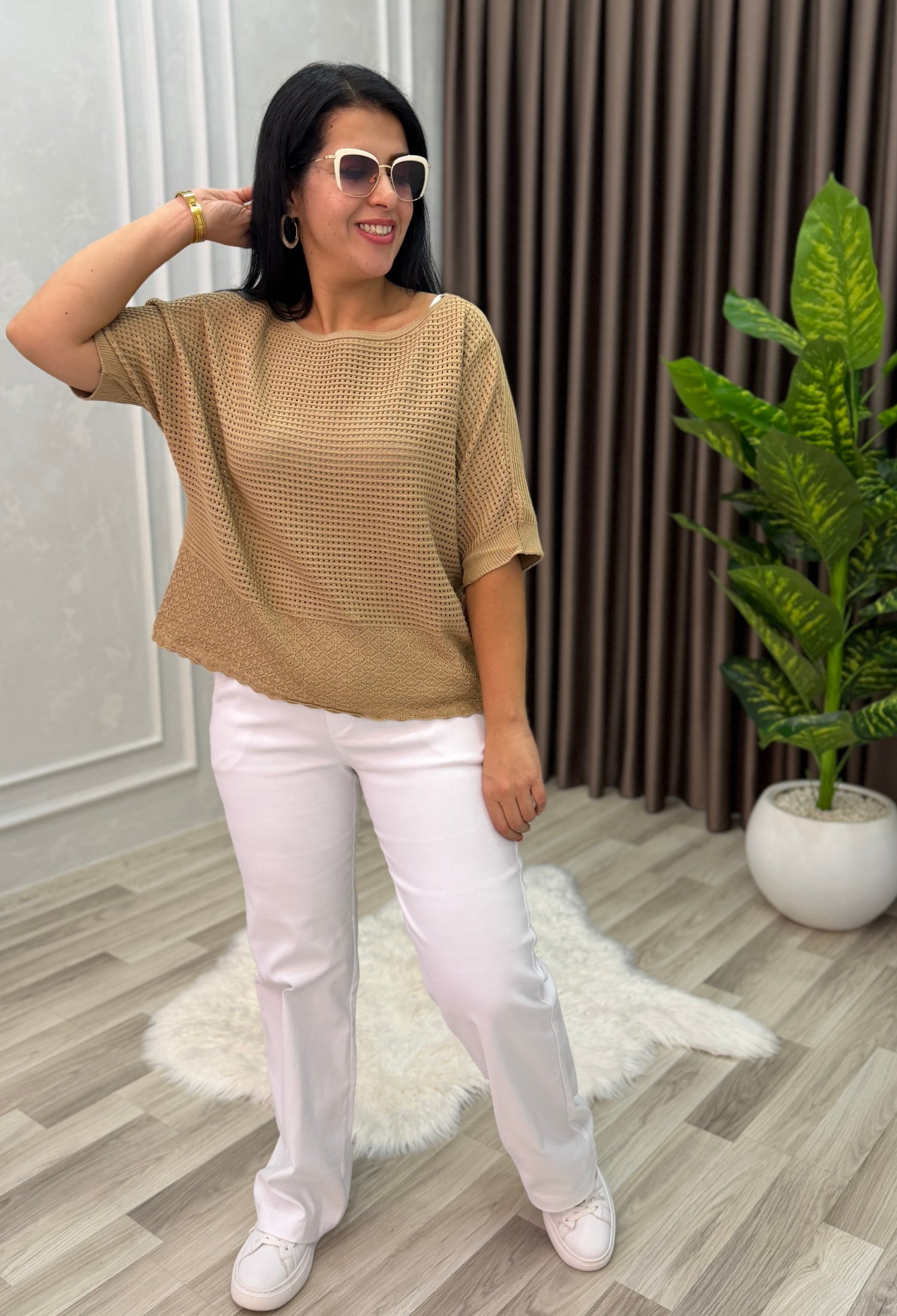 DORA AJURLU TRİKO BLUZ SÜTLÜ KAHVE