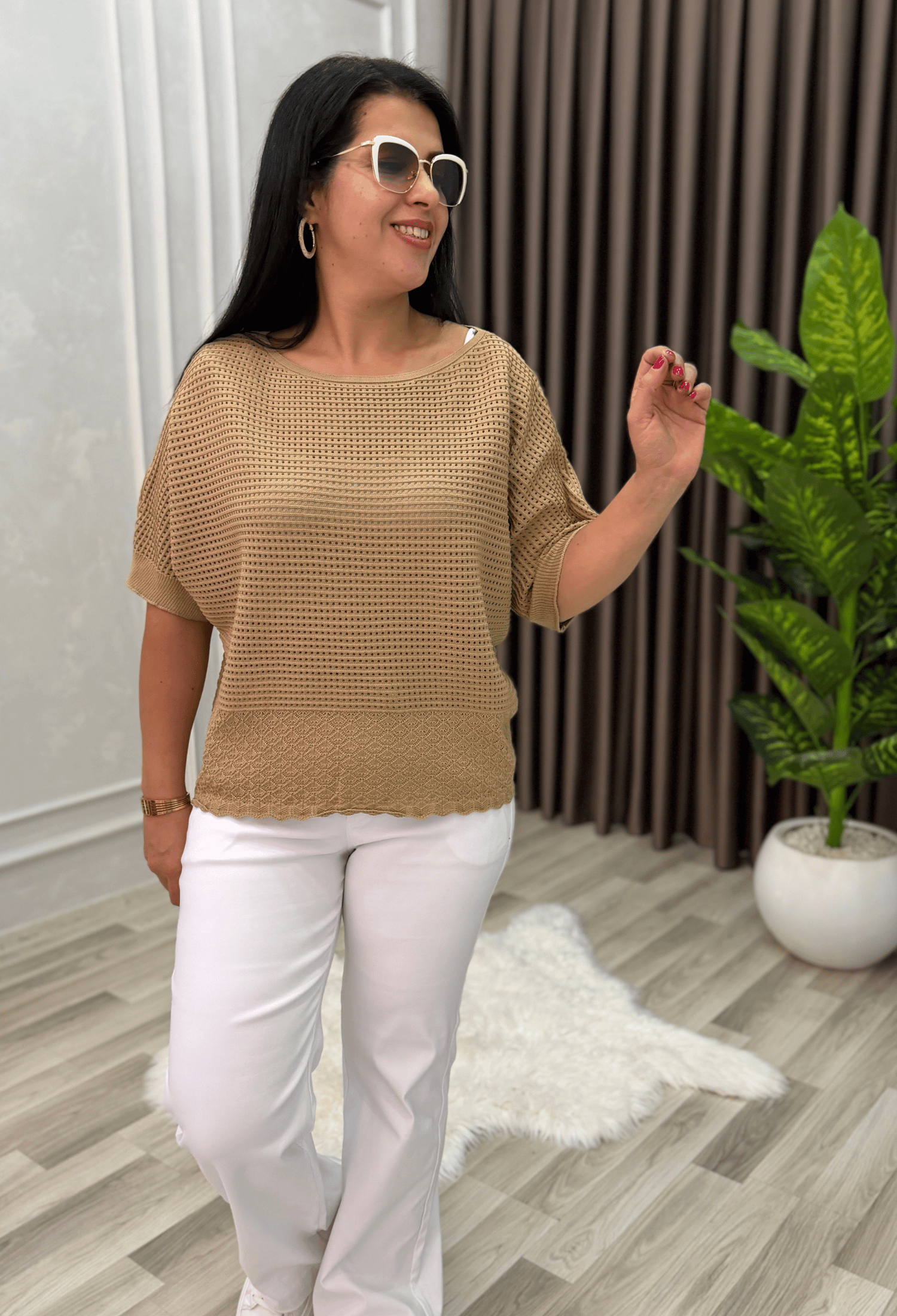 DORA AJURLU TRİKO BLUZ SÜTLÜ KAHVE