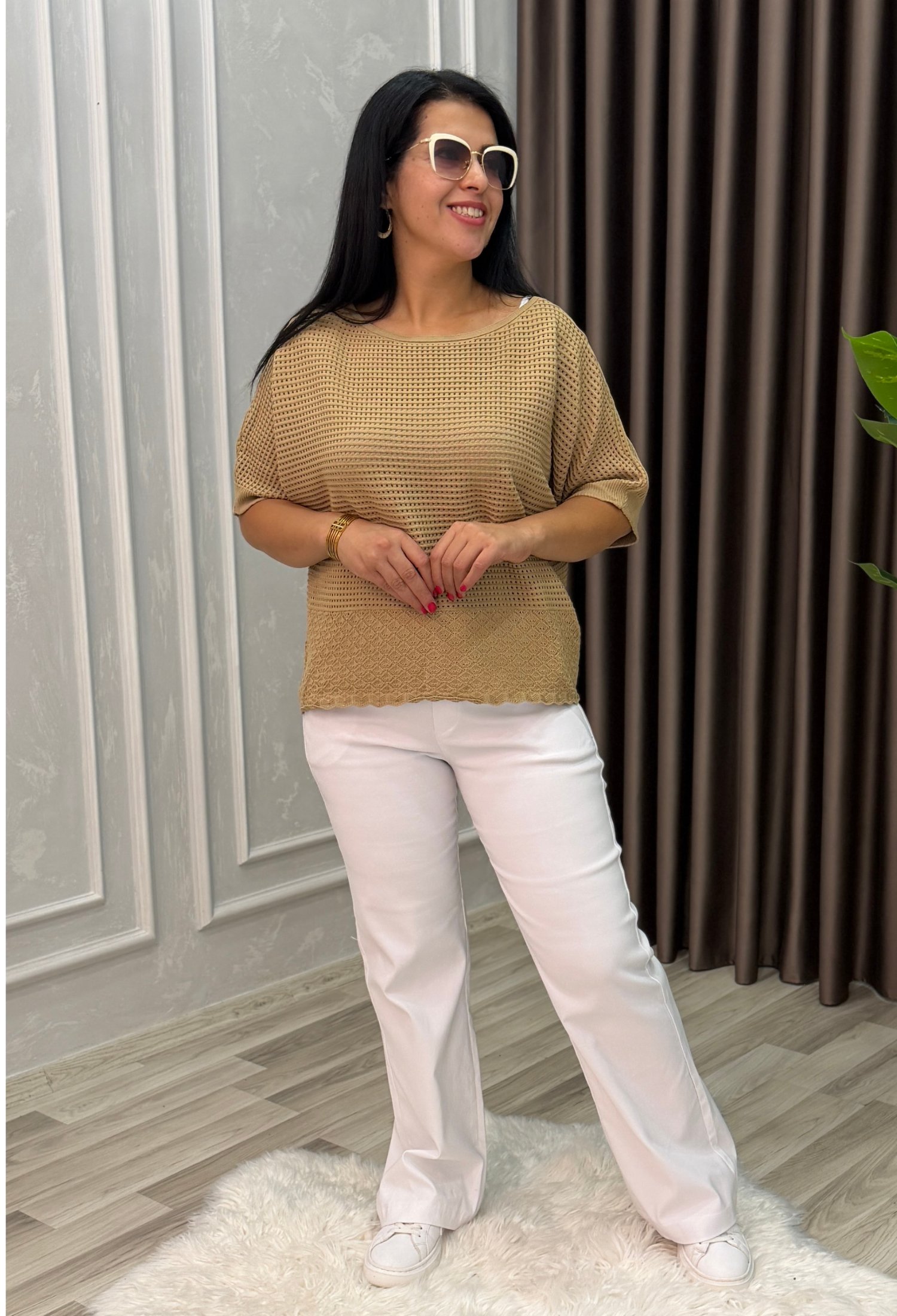DORA AJURLU TRİKO BLUZ SÜTLÜ KAHVE