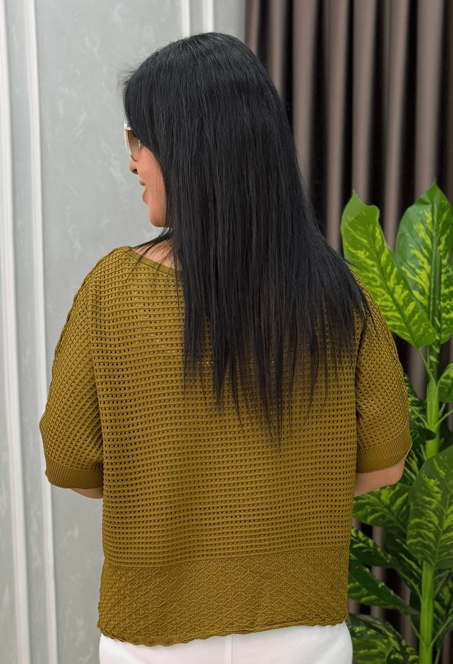 DORA AJURLU TRİKO BLUZ YAĞ YEŞİLİ