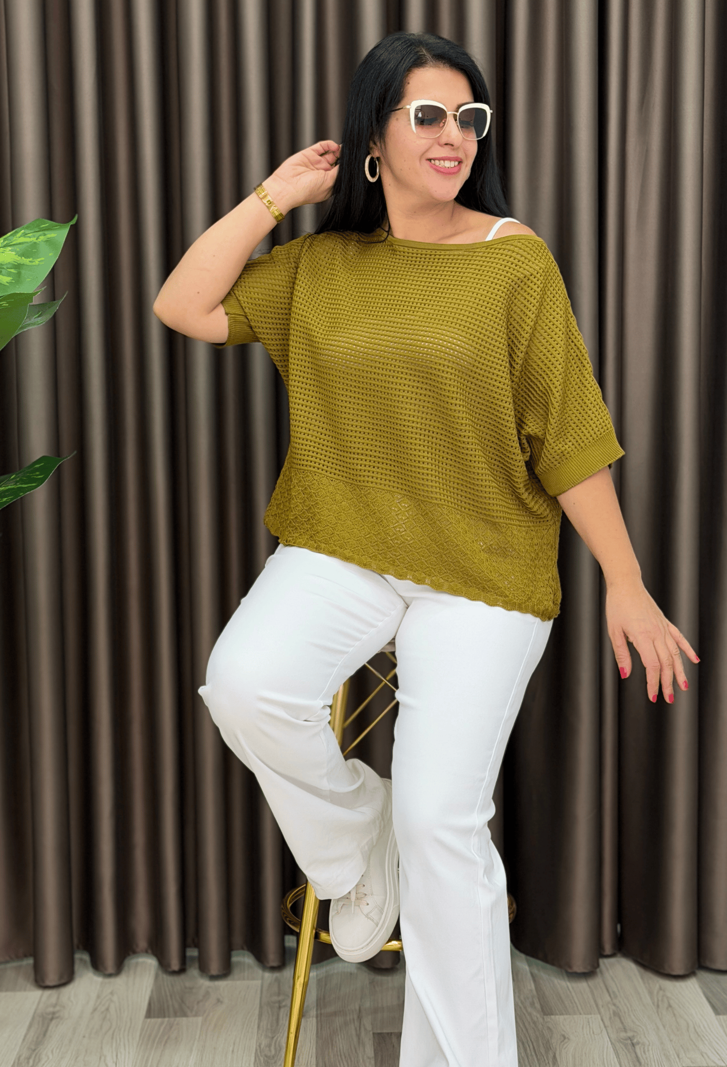 DORA AJURLU TRİKO BLUZ YAĞ YEŞİLİ