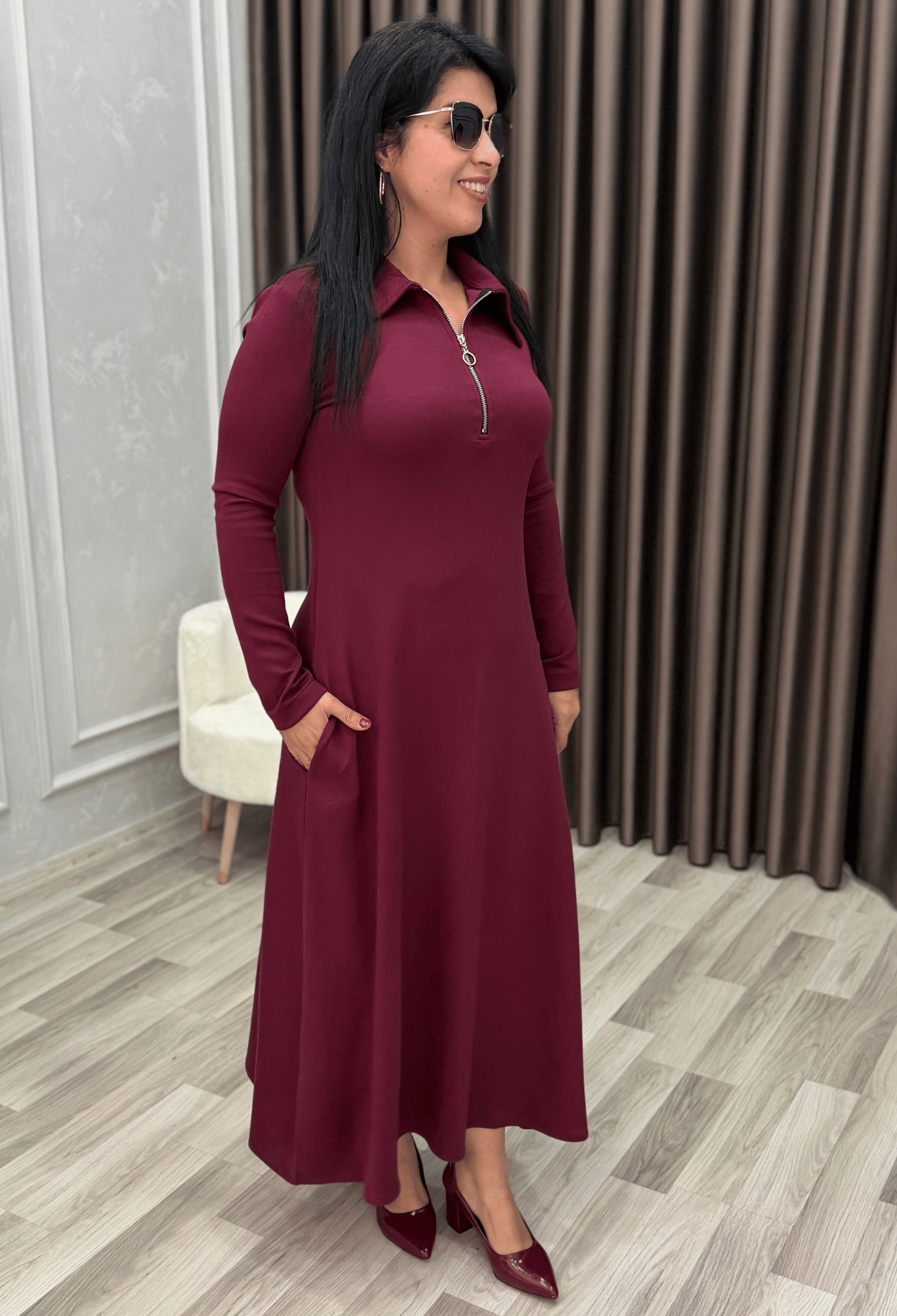 Elegance Form Elbise Bordo