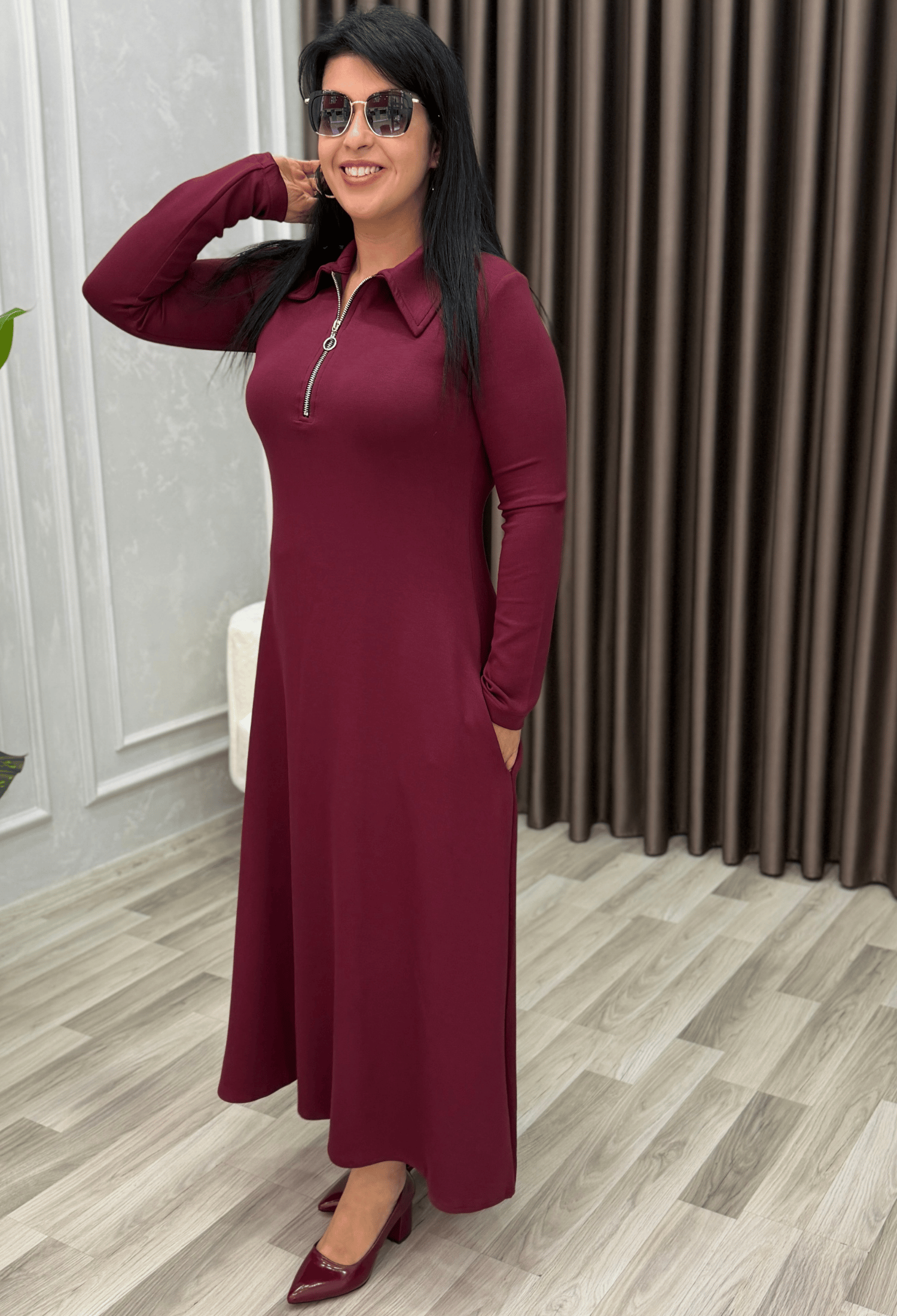 Elegance Form Elbise Bordo