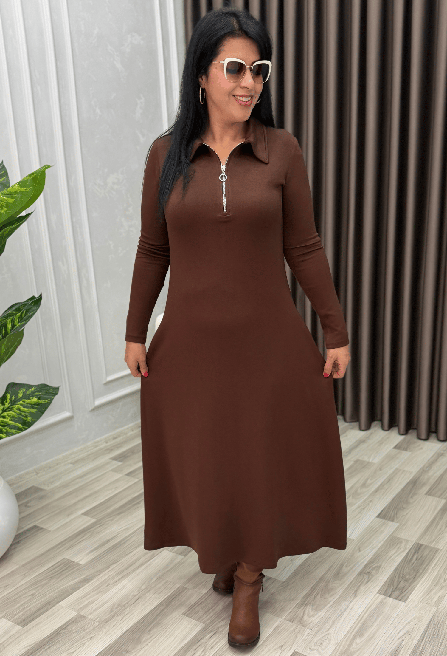 Elegance Form Elbise Kahve