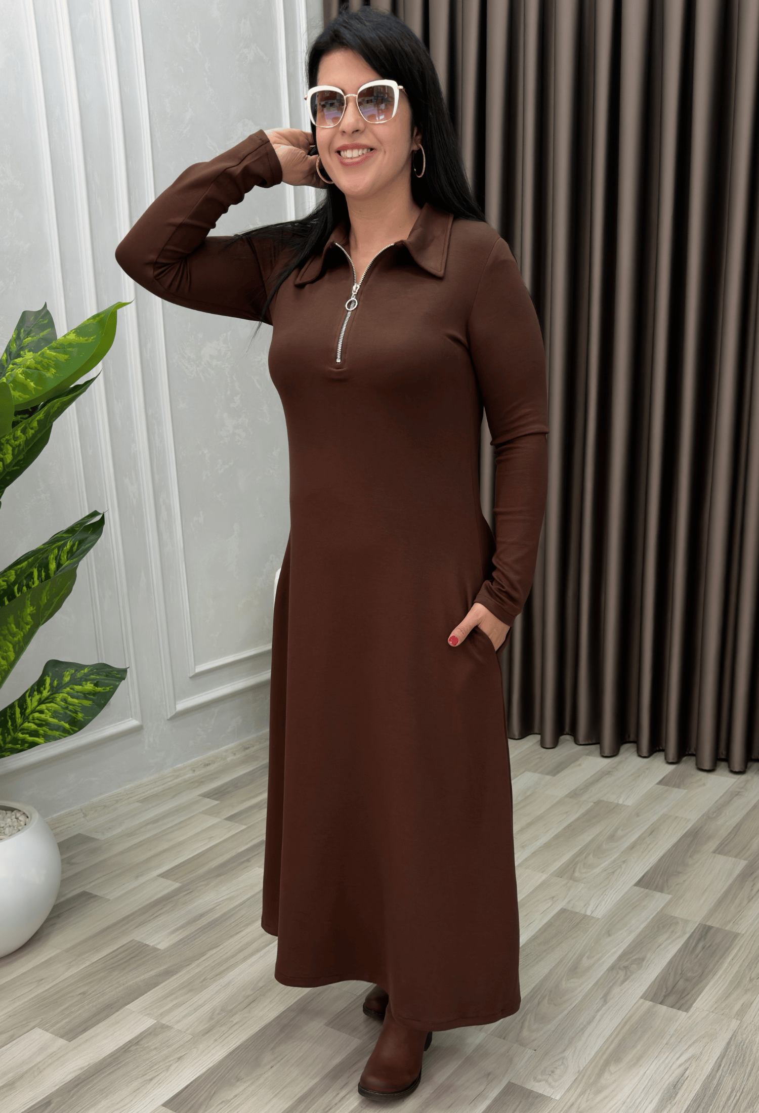 Elegance Form Elbise Kahve