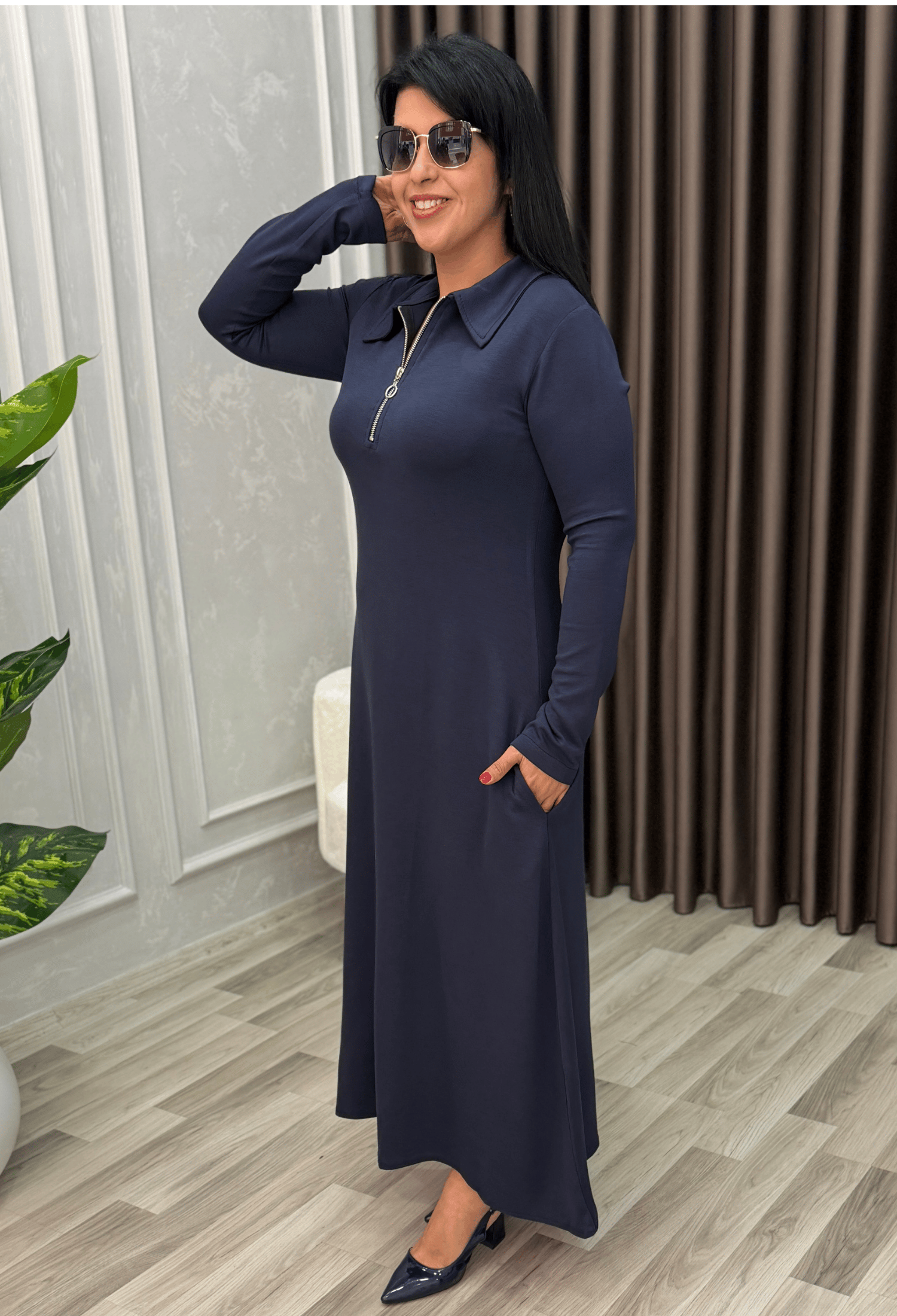 Elegance Form Elbise Lacivert