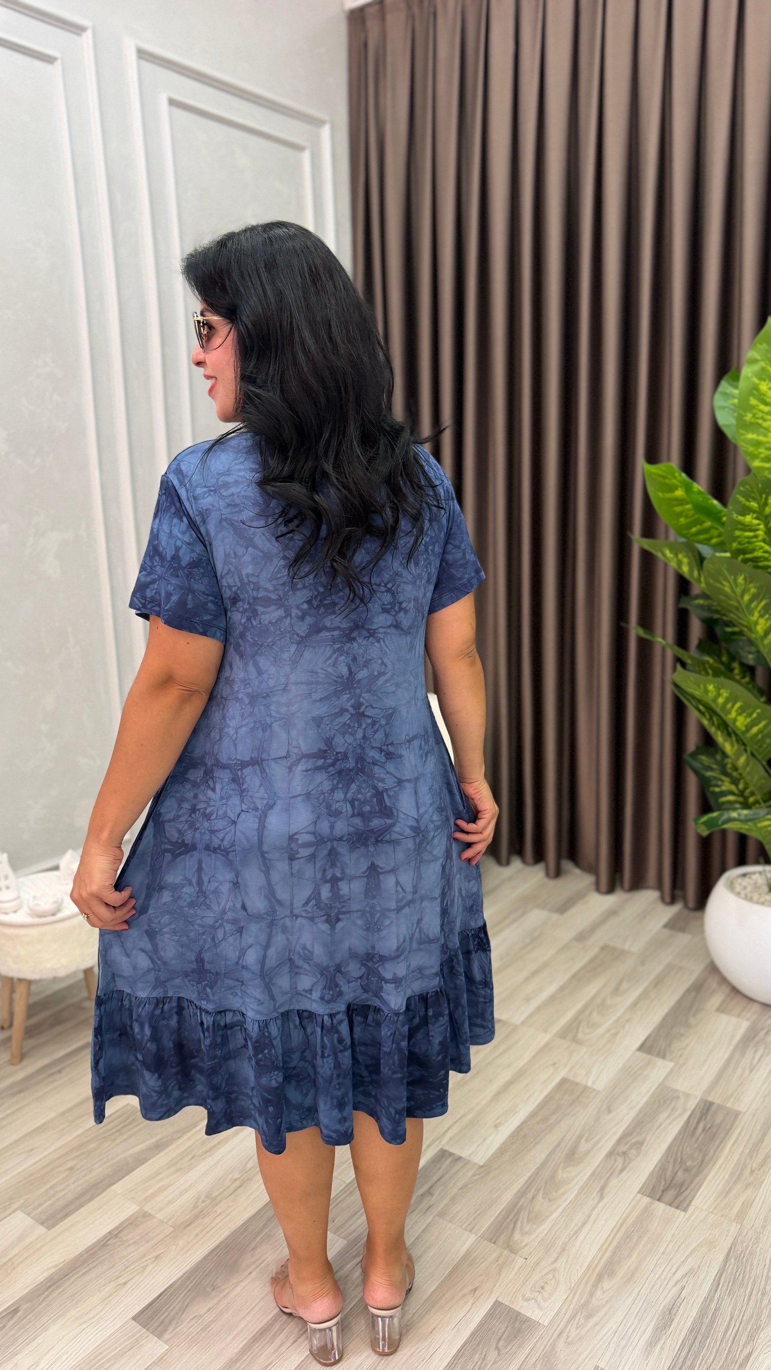 FLORA CHIC ELBİSE ESKİTME MAVİ DESEN