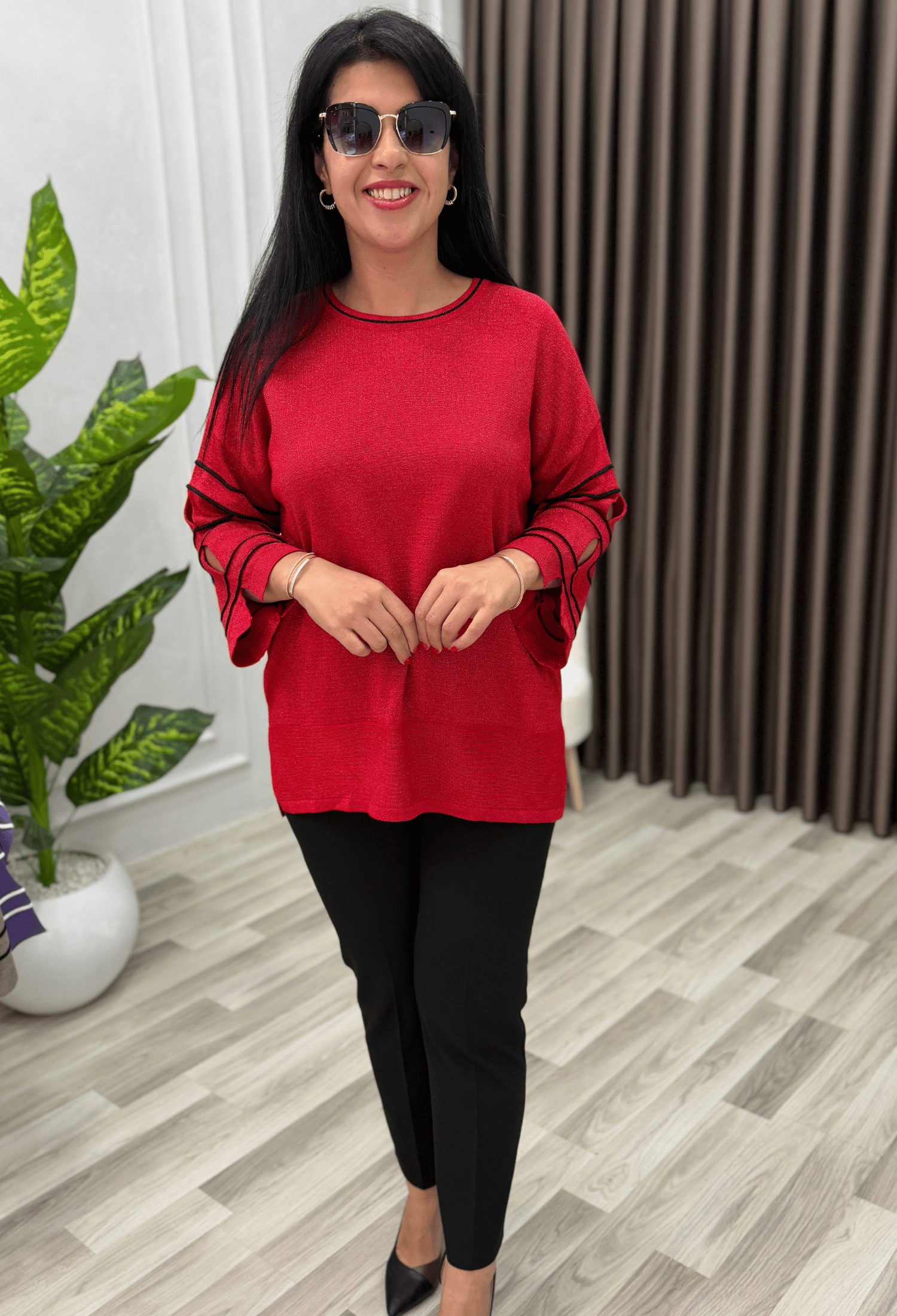 FLORA YIRTMAÇ KOL ELİT TRİKO BLUZ KIRMIZI