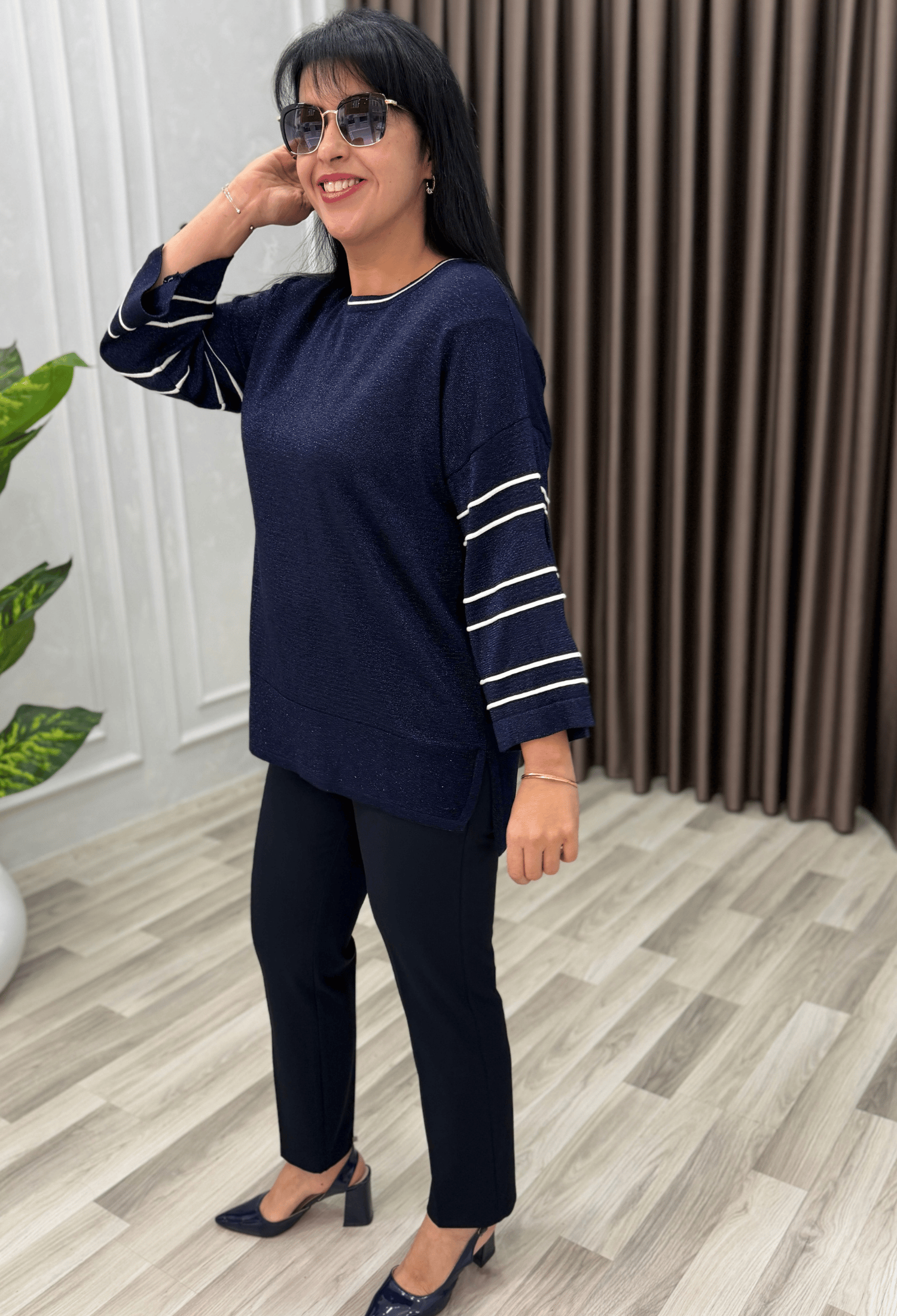 FLORA YIRTMAÇ KOL ELİT TRİKO BLUZ LACİVERT