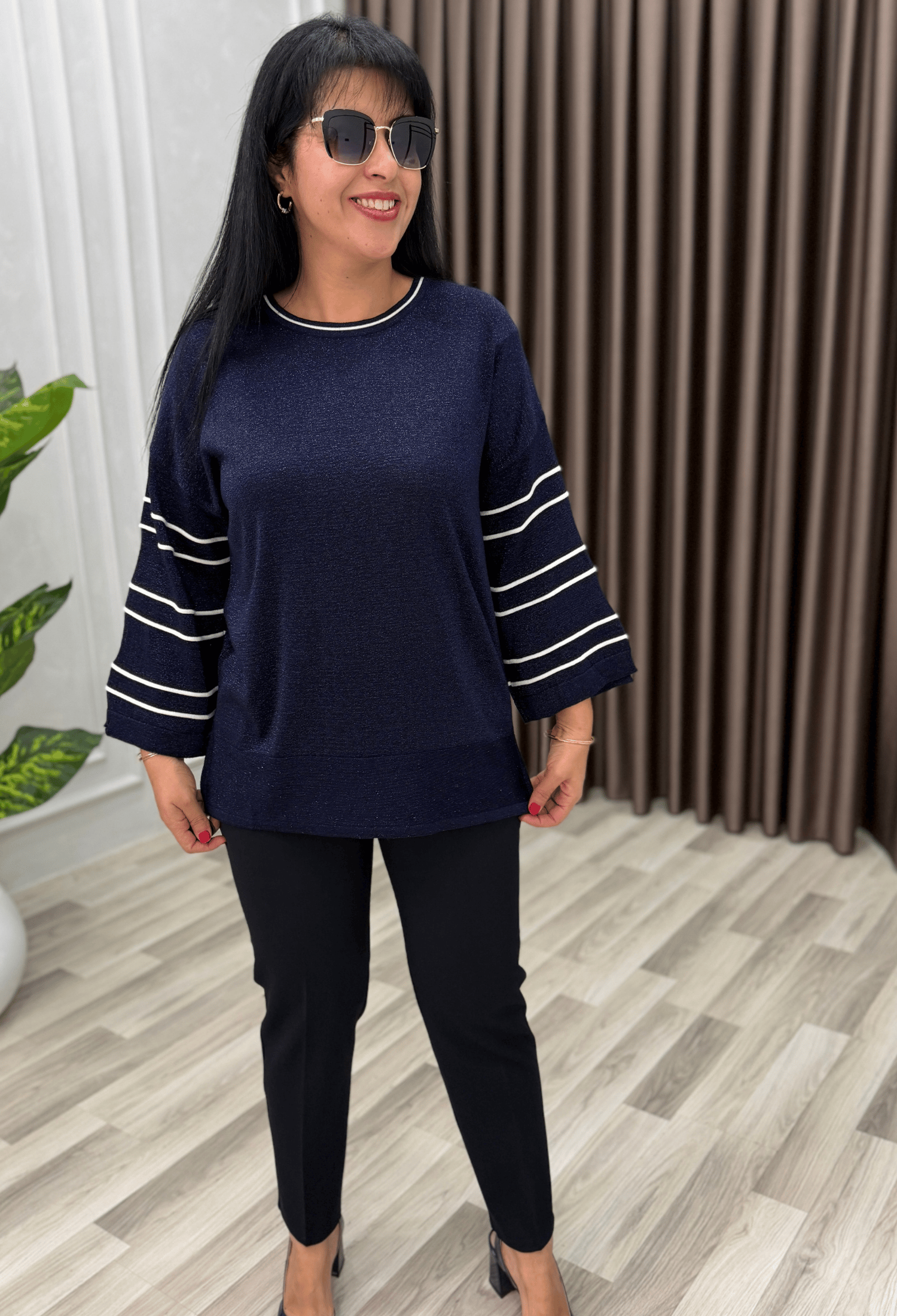FLORA YIRTMAÇ KOL ELİT TRİKO BLUZ LACİVERT