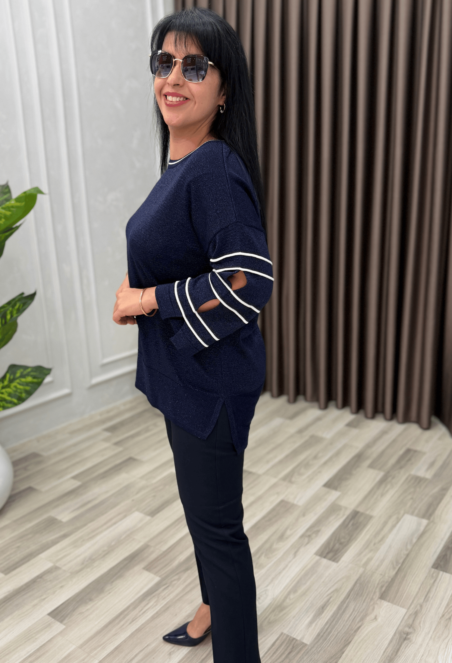 FLORA YIRTMAÇ KOL ELİT TRİKO BLUZ LACİVERT