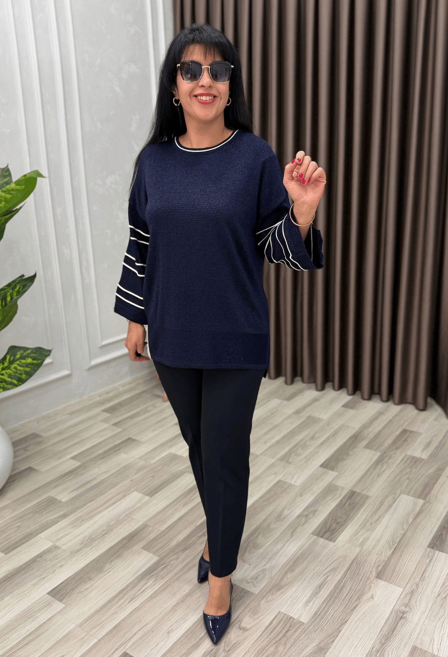 FLORA YIRTMAÇ KOL ELİT TRİKO BLUZ LACİVERT