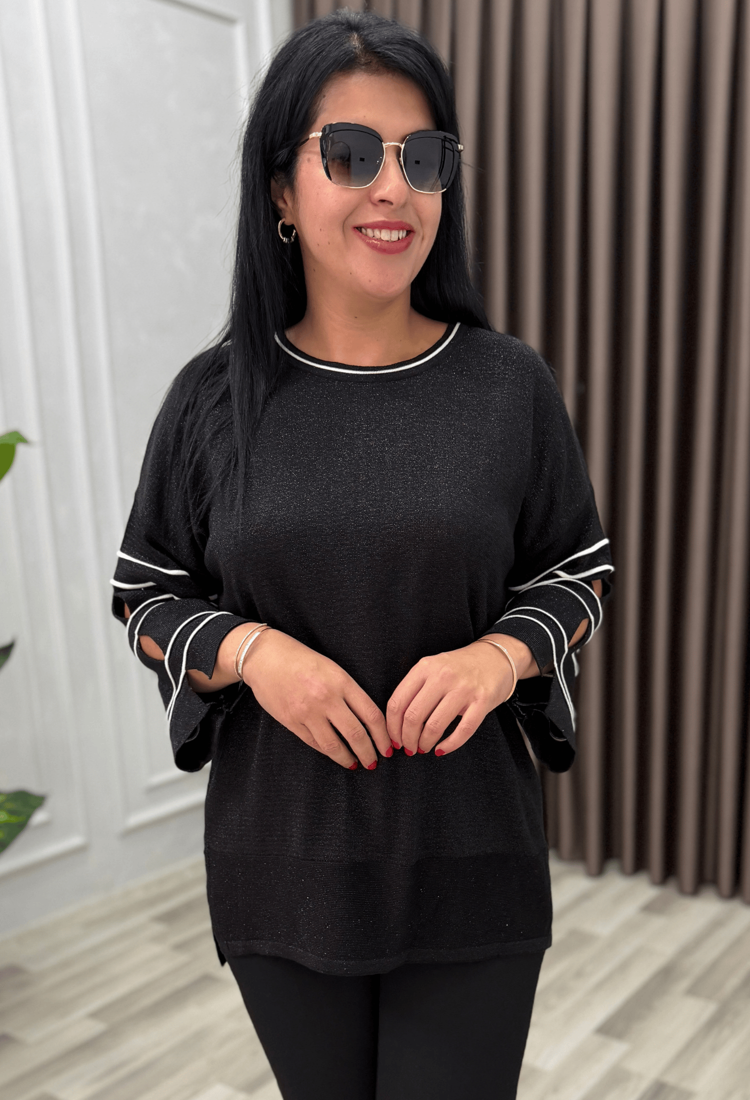 FLORA YIRTMAÇ KOL ELİT TRİKO BLUZ SİYAH