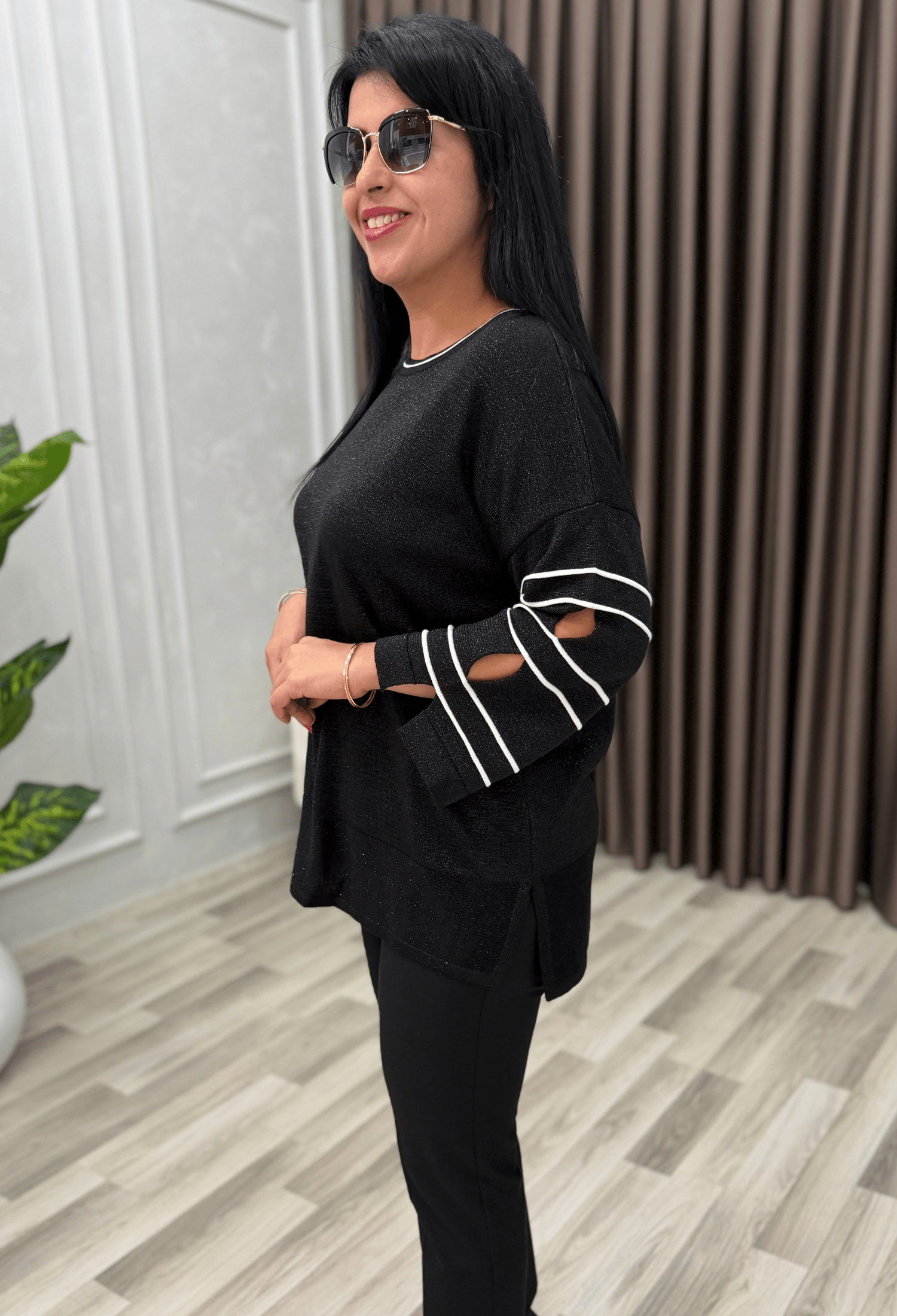 FLORA YIRTMAÇ KOL ELİT TRİKO BLUZ SİYAH