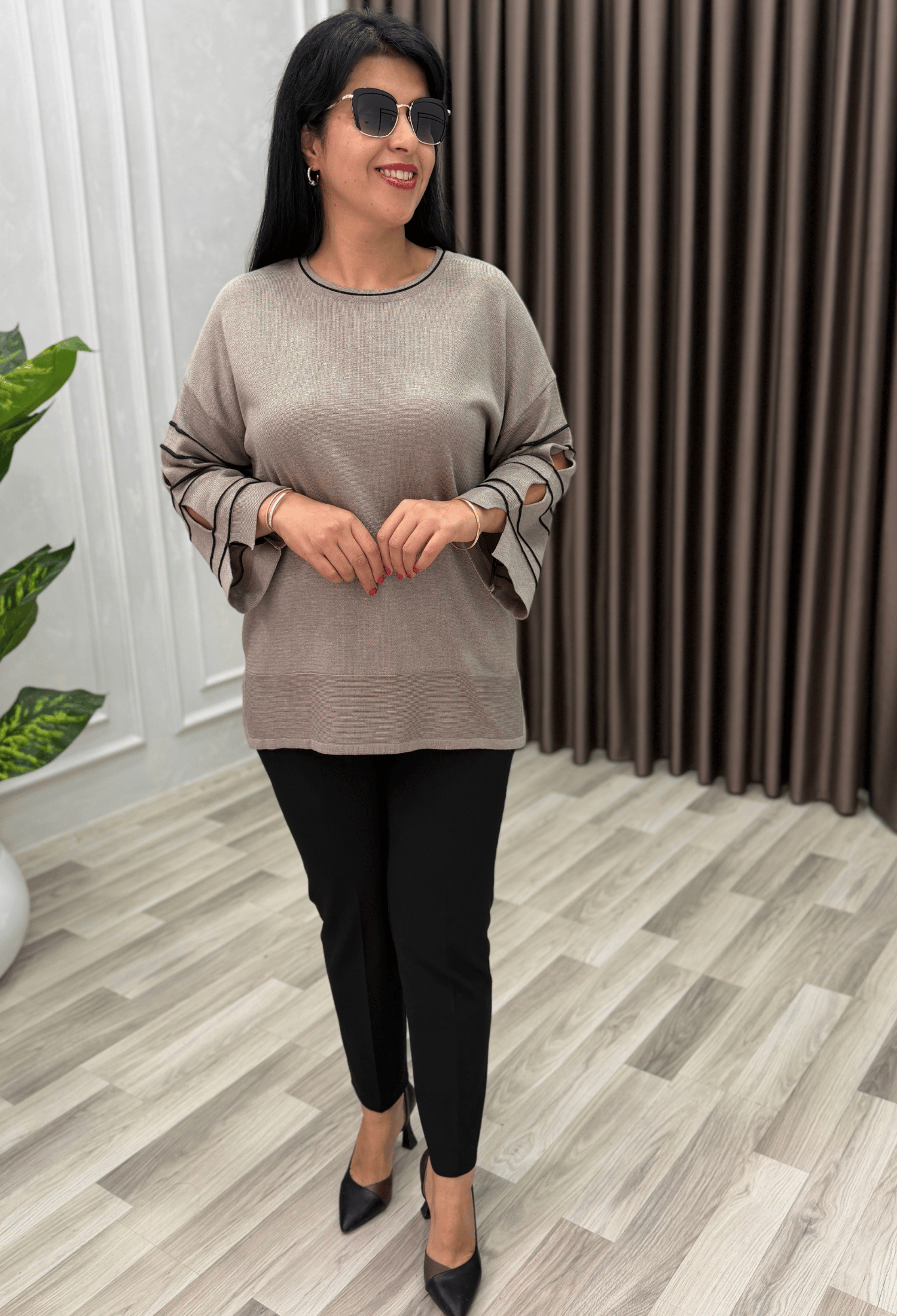 FLORA YIRTMAÇ KOL ELİT TRİKO BLUZ VİZON