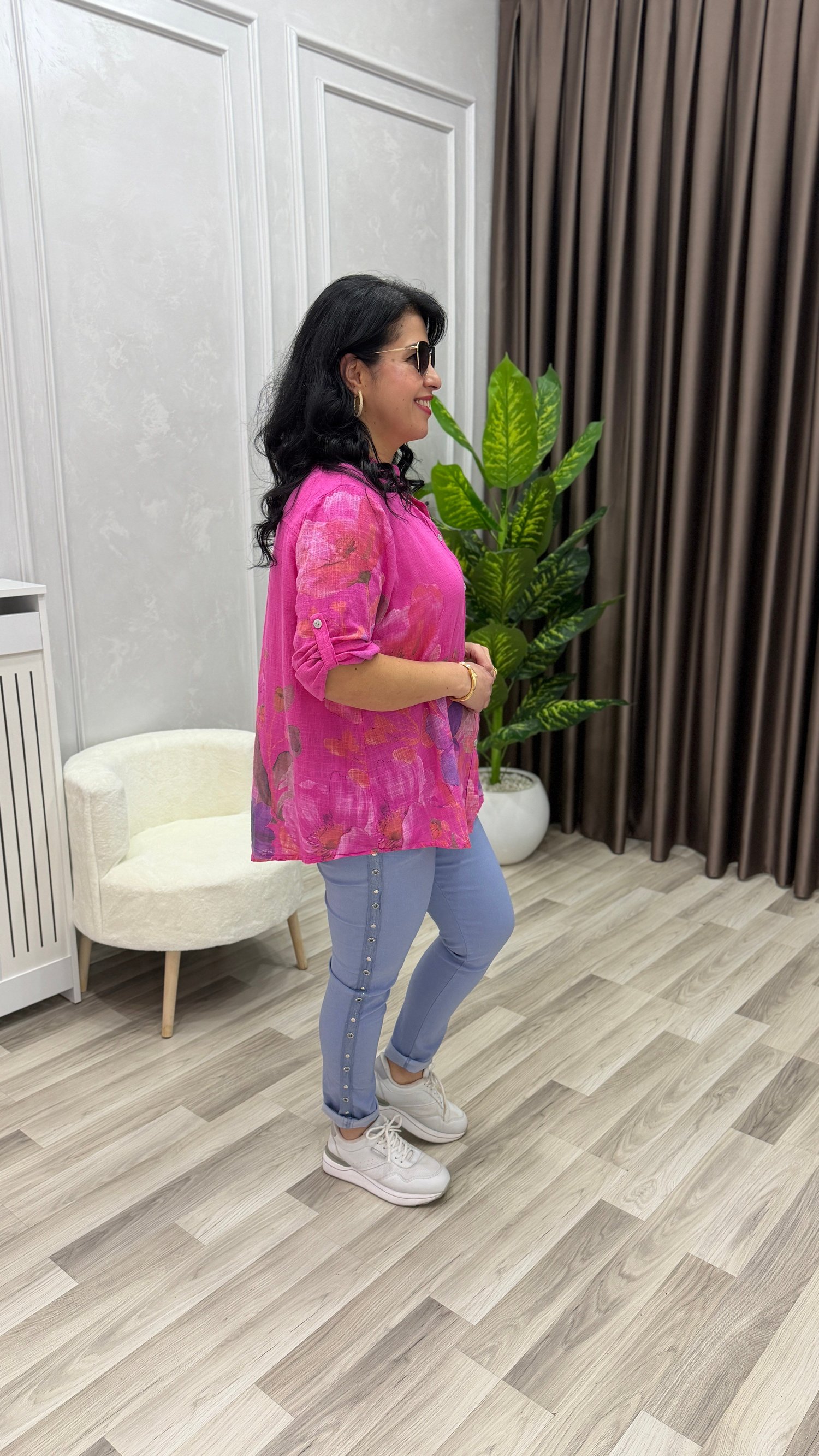 İTALYAN MODEL DESENLİ GÖMLEK PEMBE
