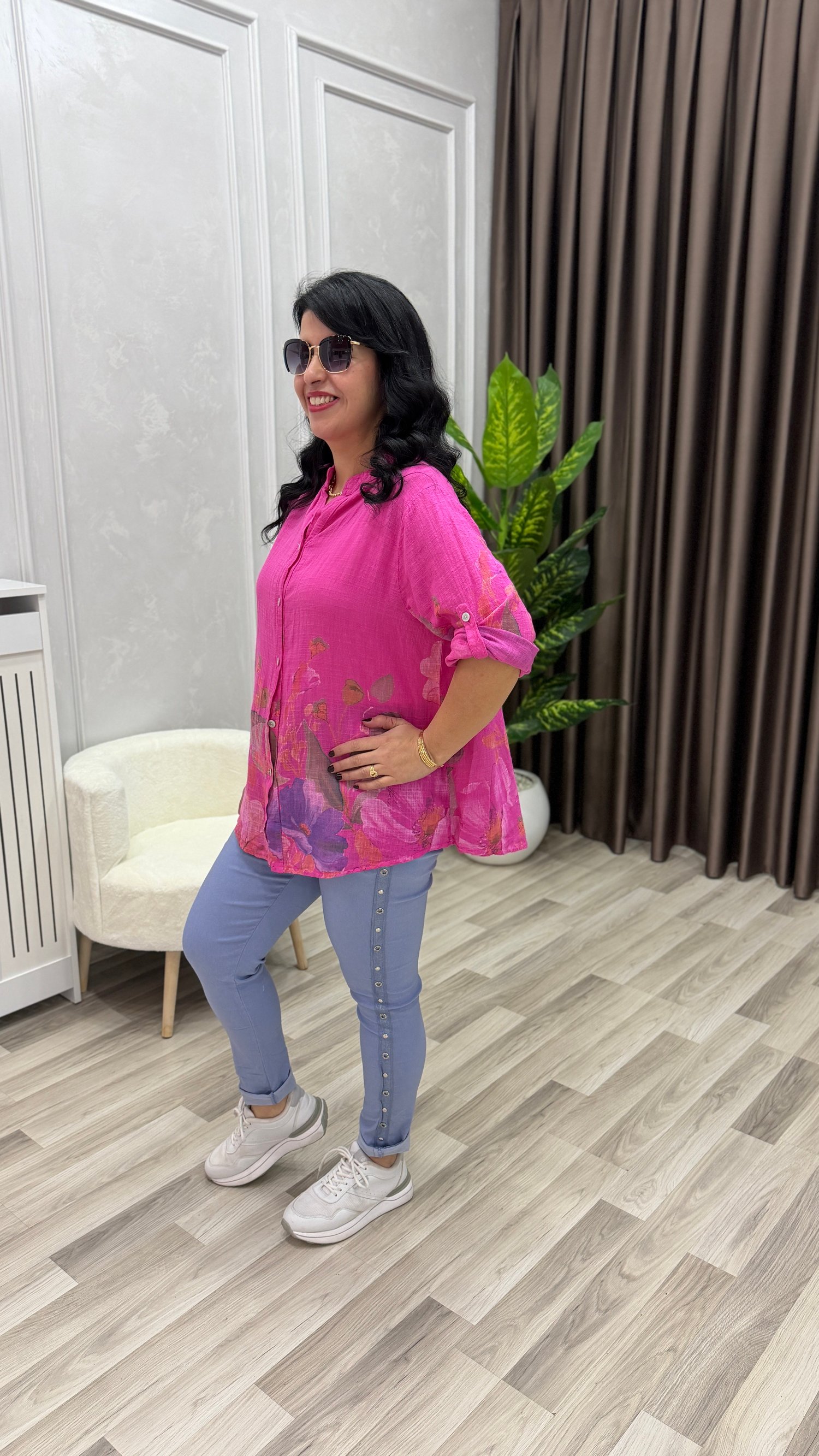 İTALYAN MODEL DESENLİ GÖMLEK PEMBE