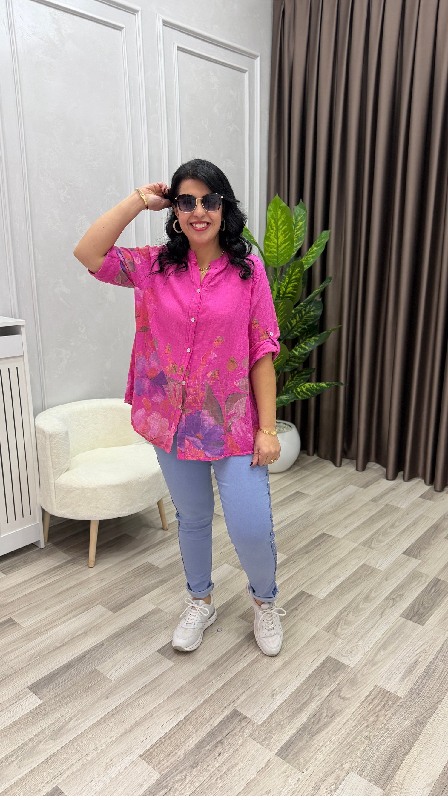 İTALYAN MODEL DESENLİ GÖMLEK PEMBE