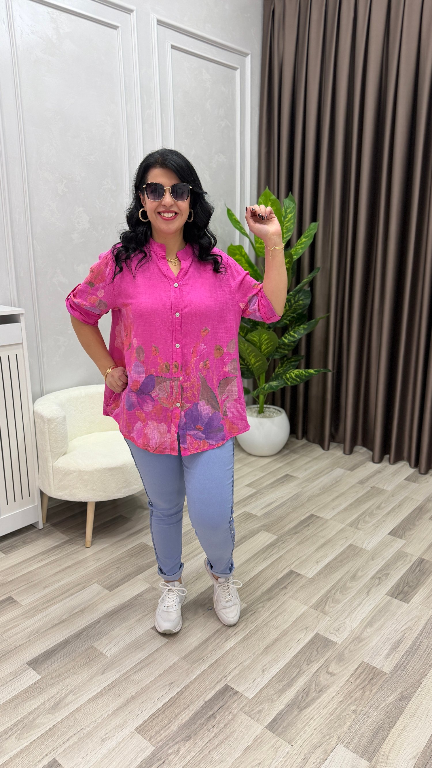 İTALYAN MODEL DESENLİ GÖMLEK PEMBE