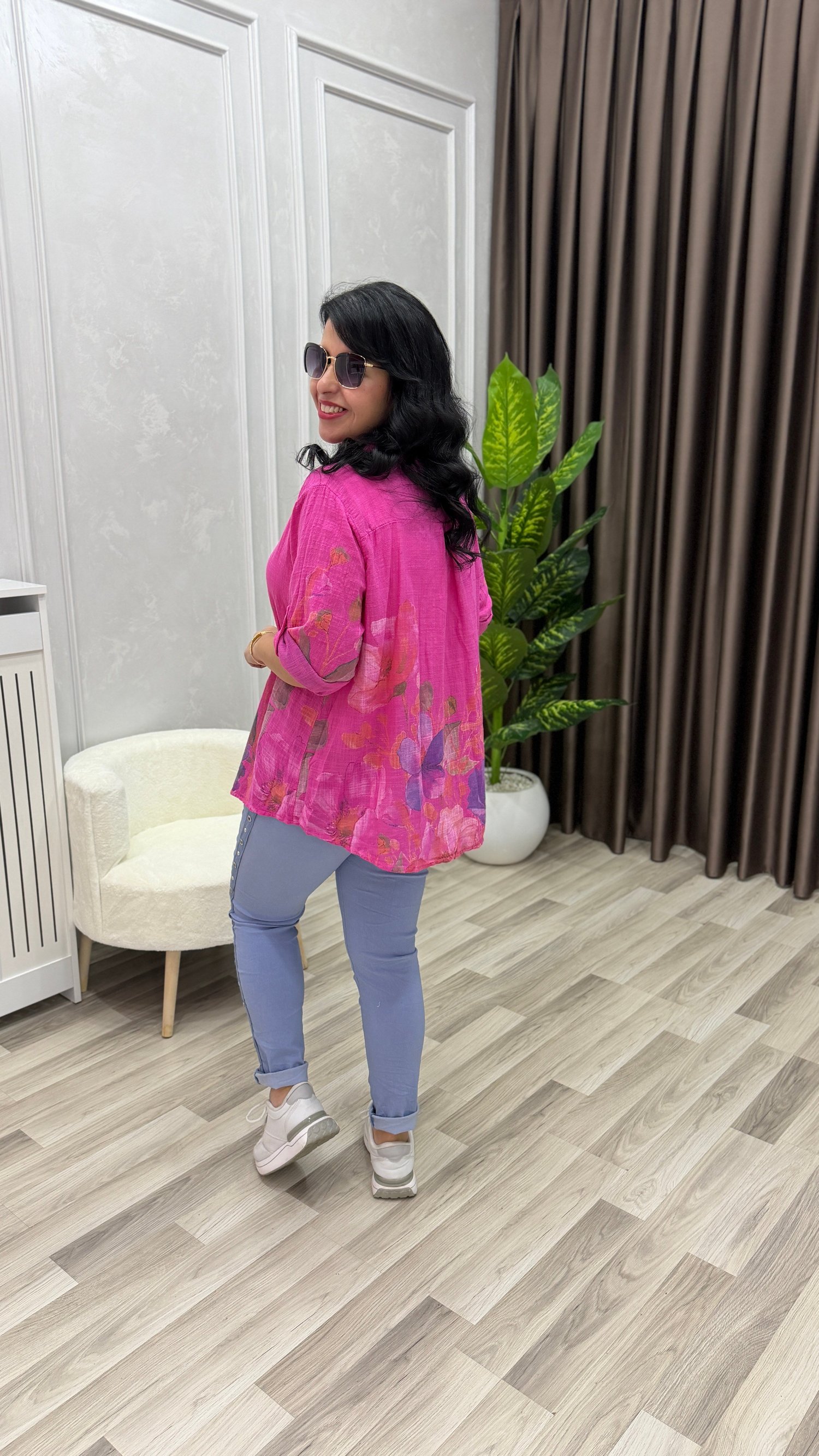 İTALYAN MODEL DESENLİ GÖMLEK PEMBE