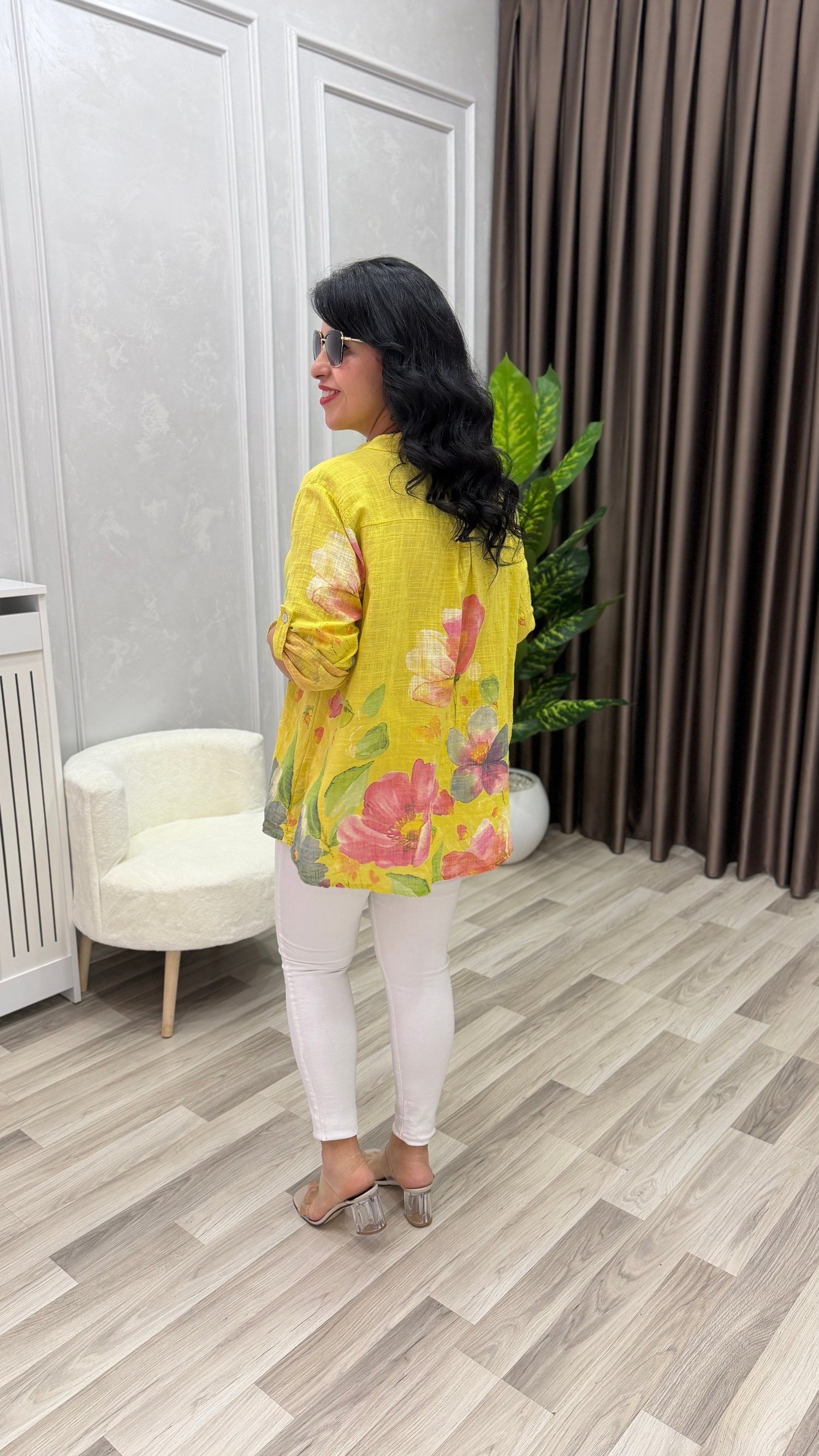 İTALYAN MODEL DESENLİ GÖMLEK SARI