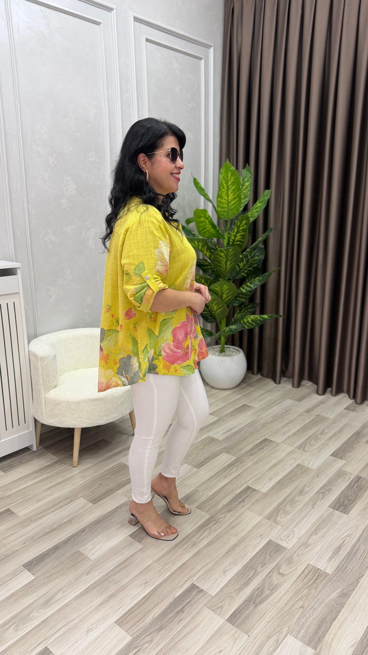İTALYAN MODEL DESENLİ GÖMLEK SARI