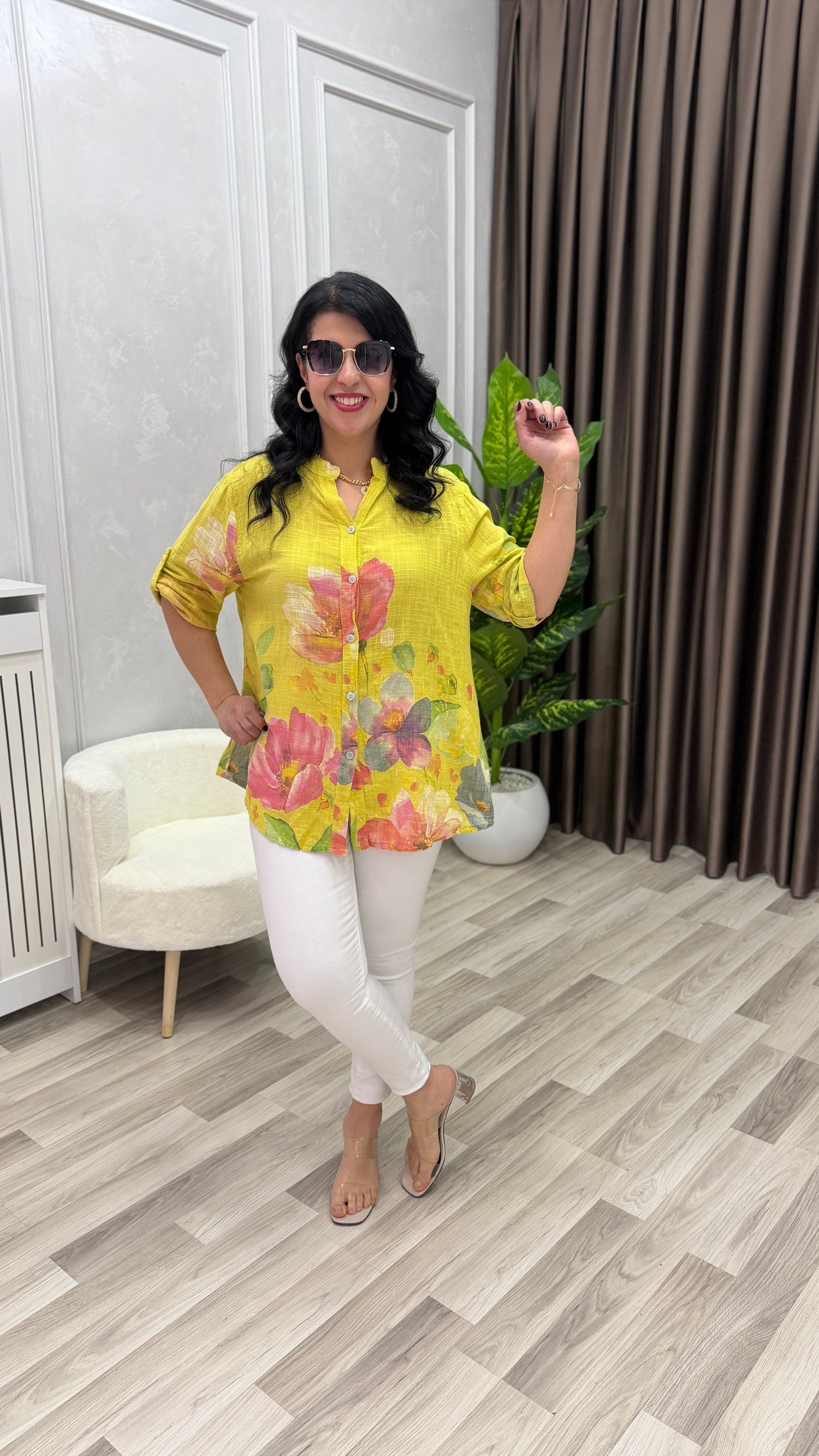 İTALYAN MODEL DESENLİ GÖMLEK SARI