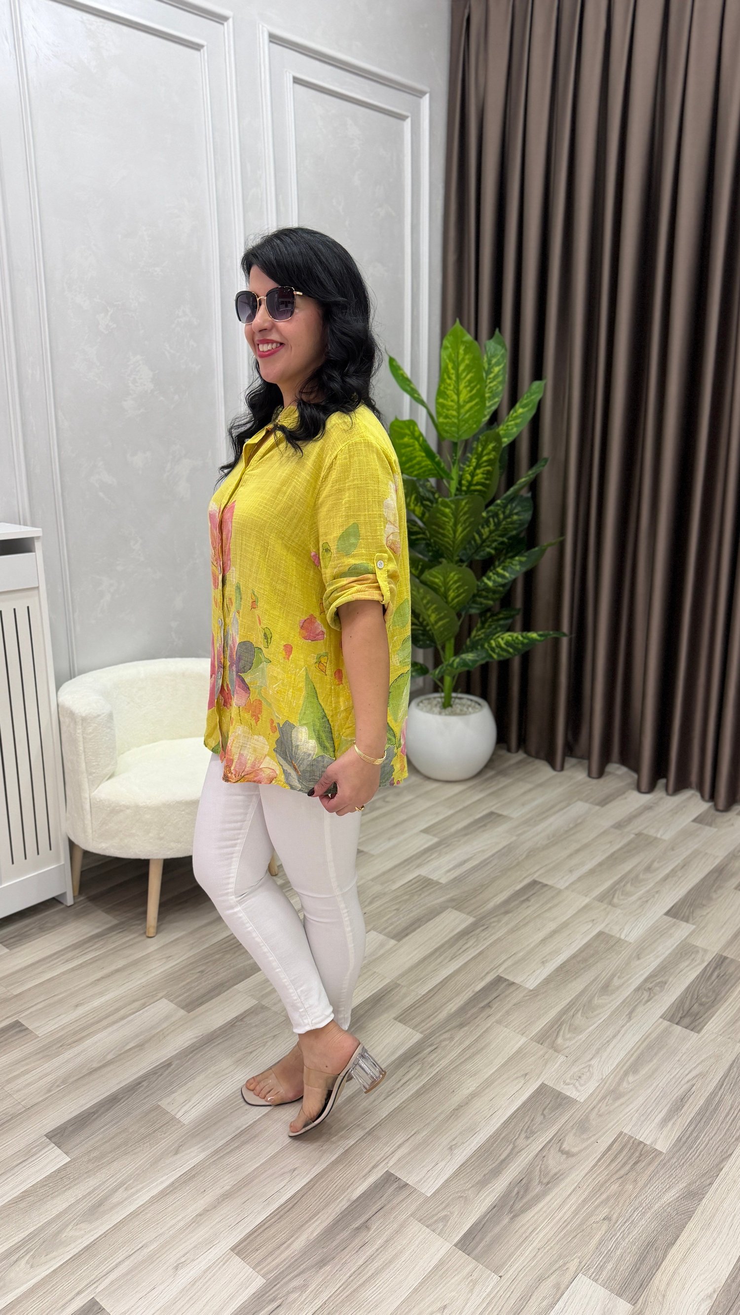 İTALYAN MODEL DESENLİ GÖMLEK SARI