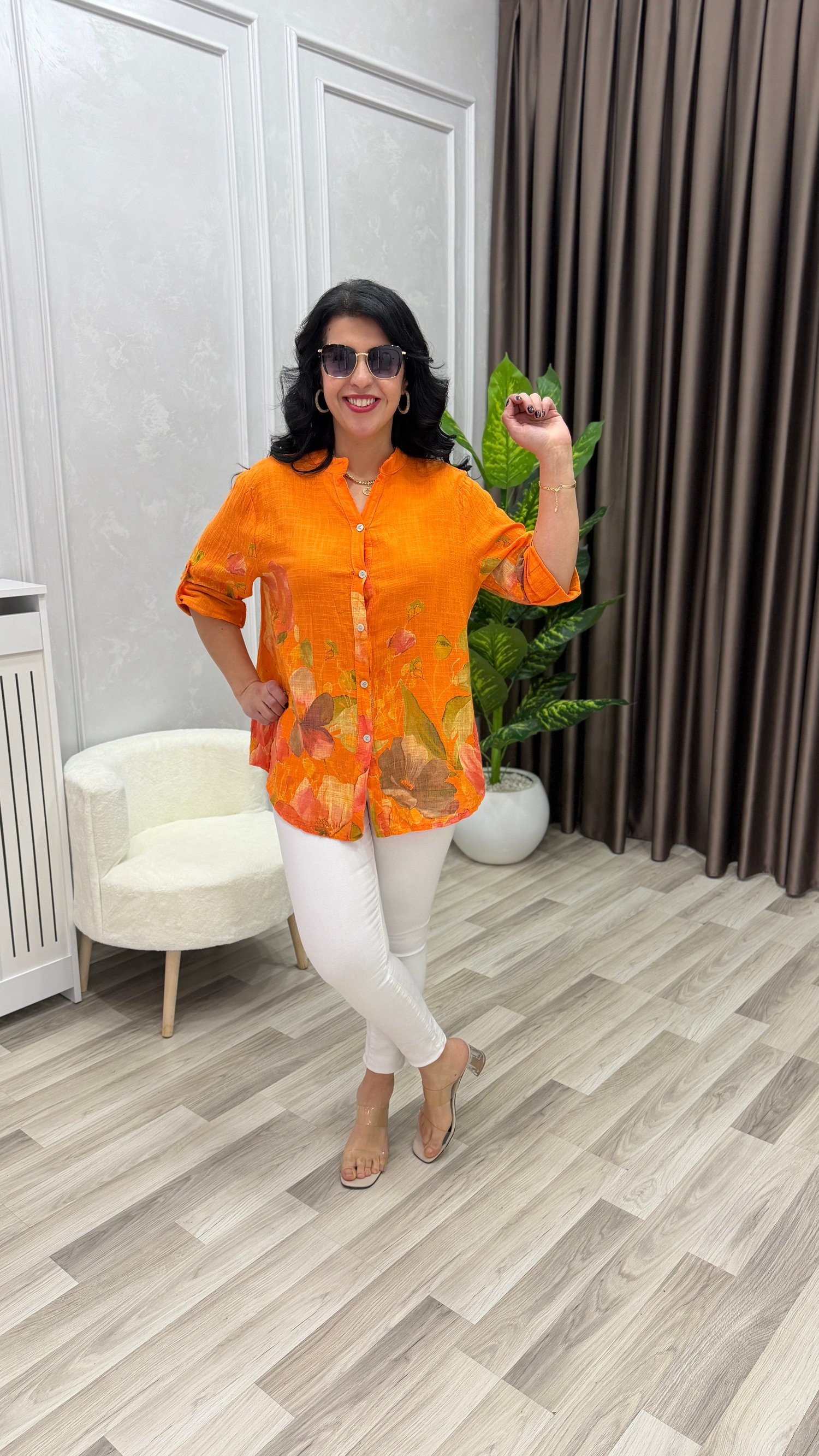 İTALYAN MODEL DESENLİ GÖMLEK TURUNCU