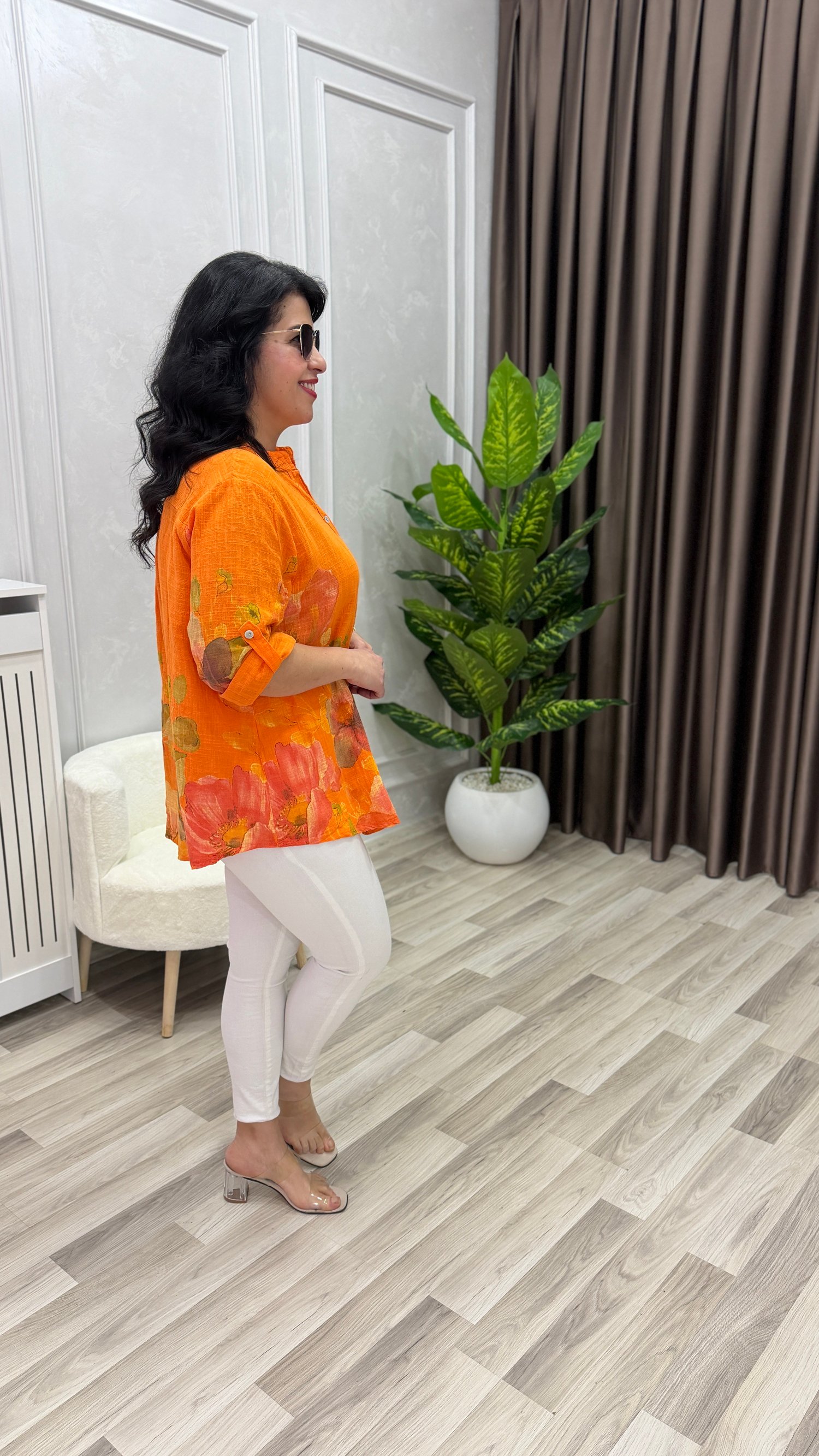 İTALYAN MODEL DESENLİ GÖMLEK TURUNCU