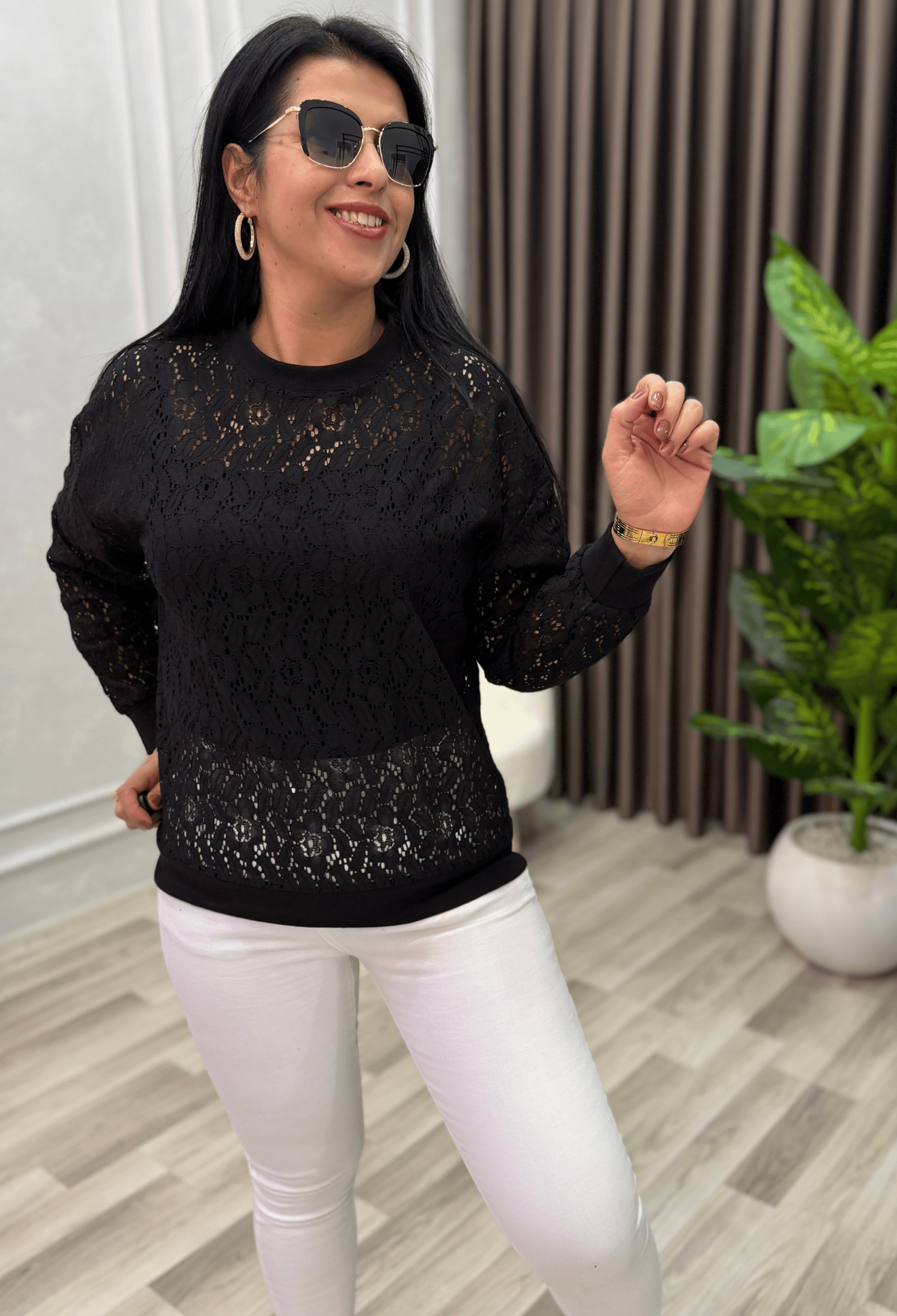 LAVINA AJURLU BLUZ SİYAH