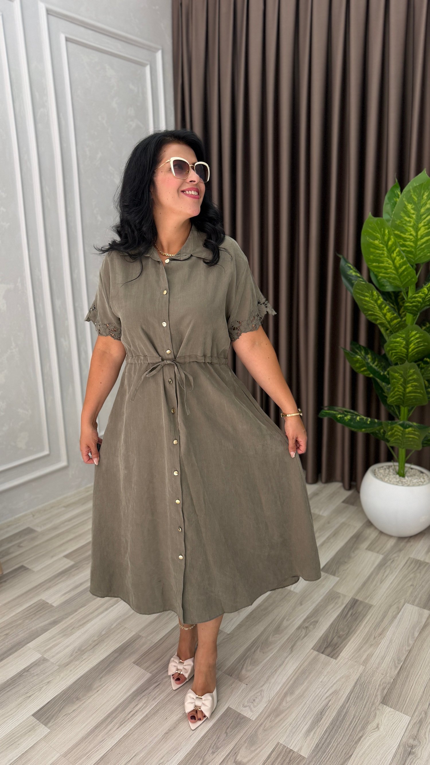 MARELLA TENSEL KUMAŞ PREMIUM ELBİSE HAKİ YEŞİLİ