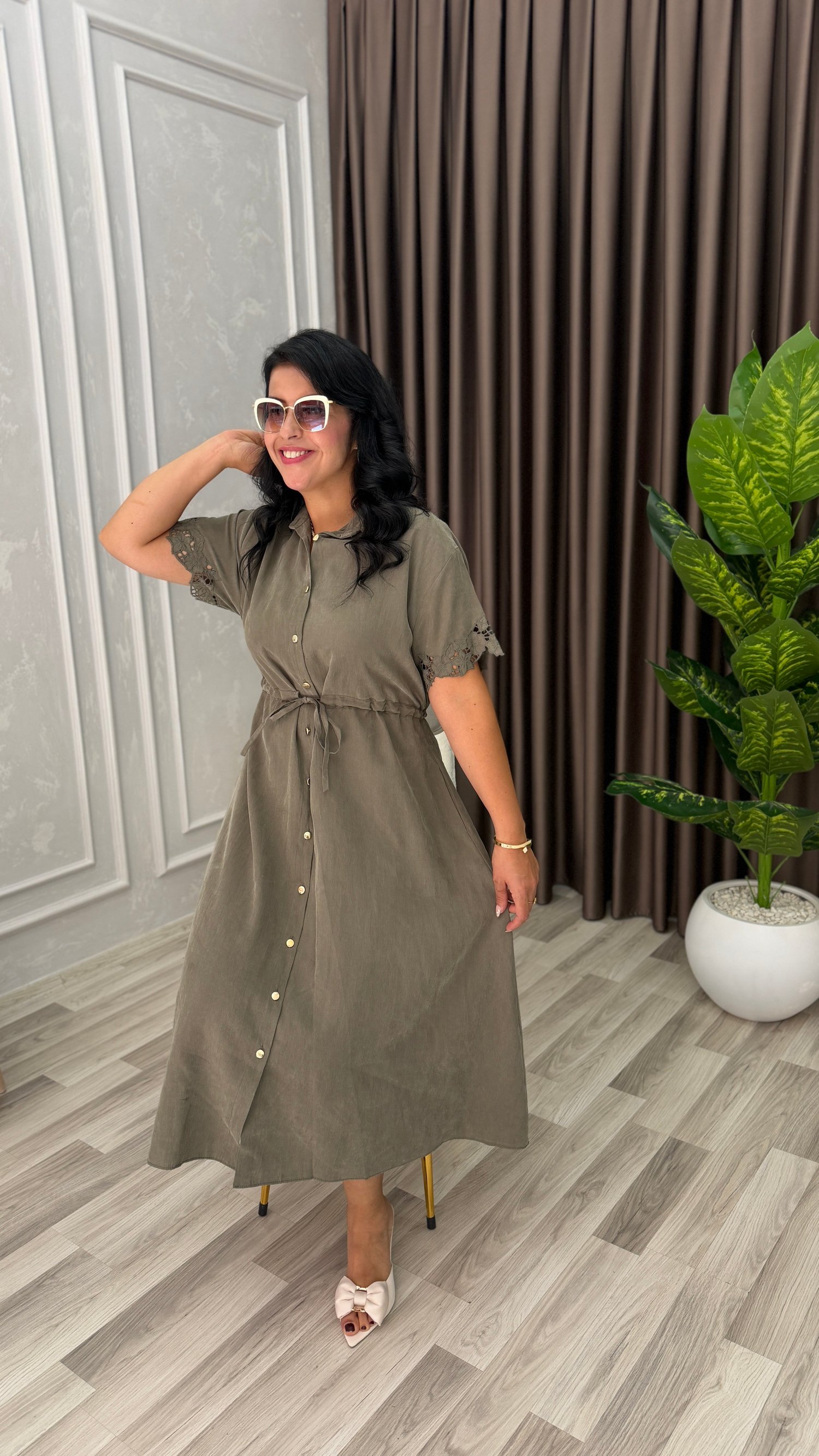 MARELLA TENSEL KUMAŞ PREMIUM ELBİSE HAKİ YEŞİLİ