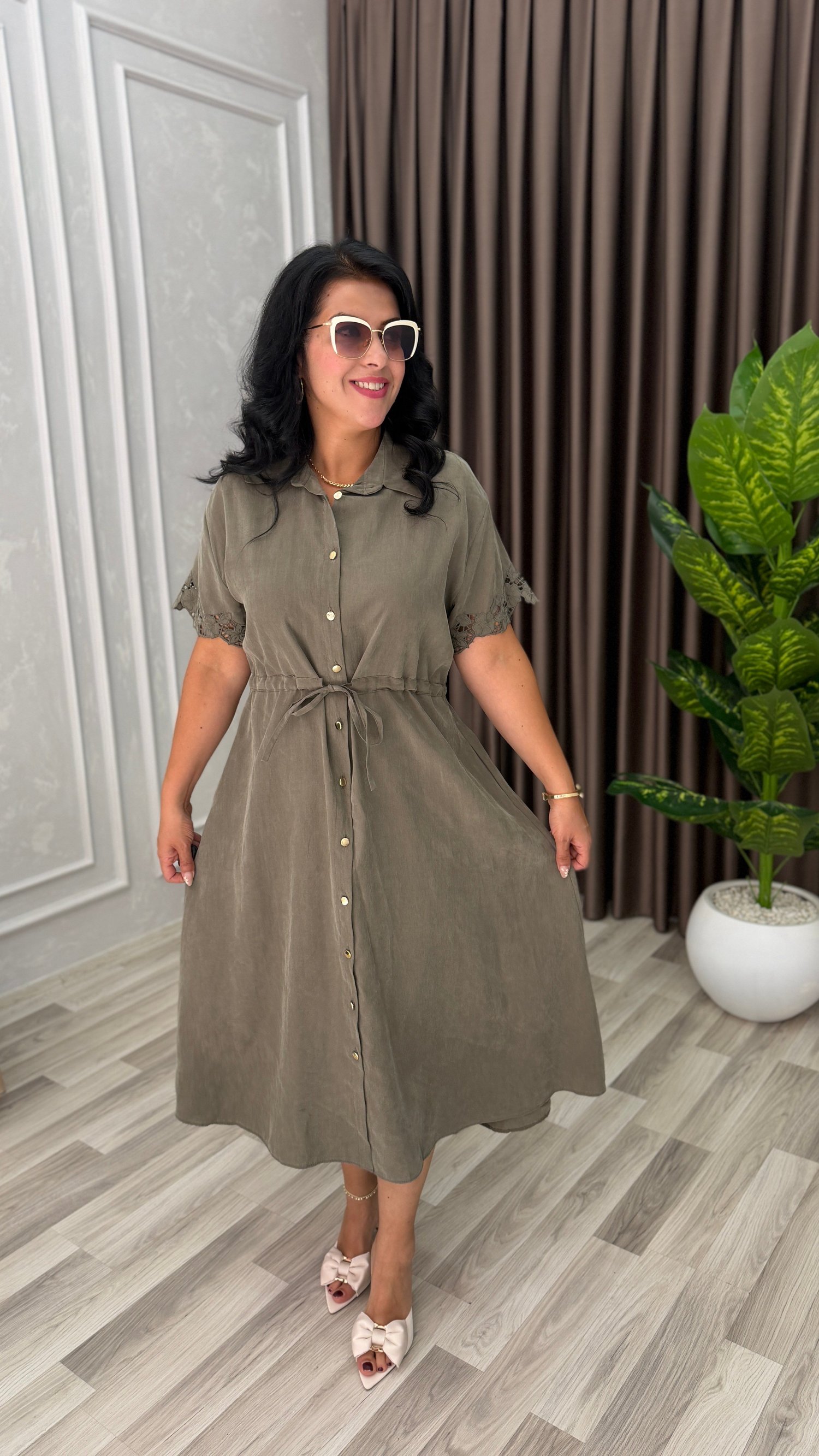 MARELLA TENSEL KUMAŞ PREMIUM ELBİSE HAKİ YEŞİLİ