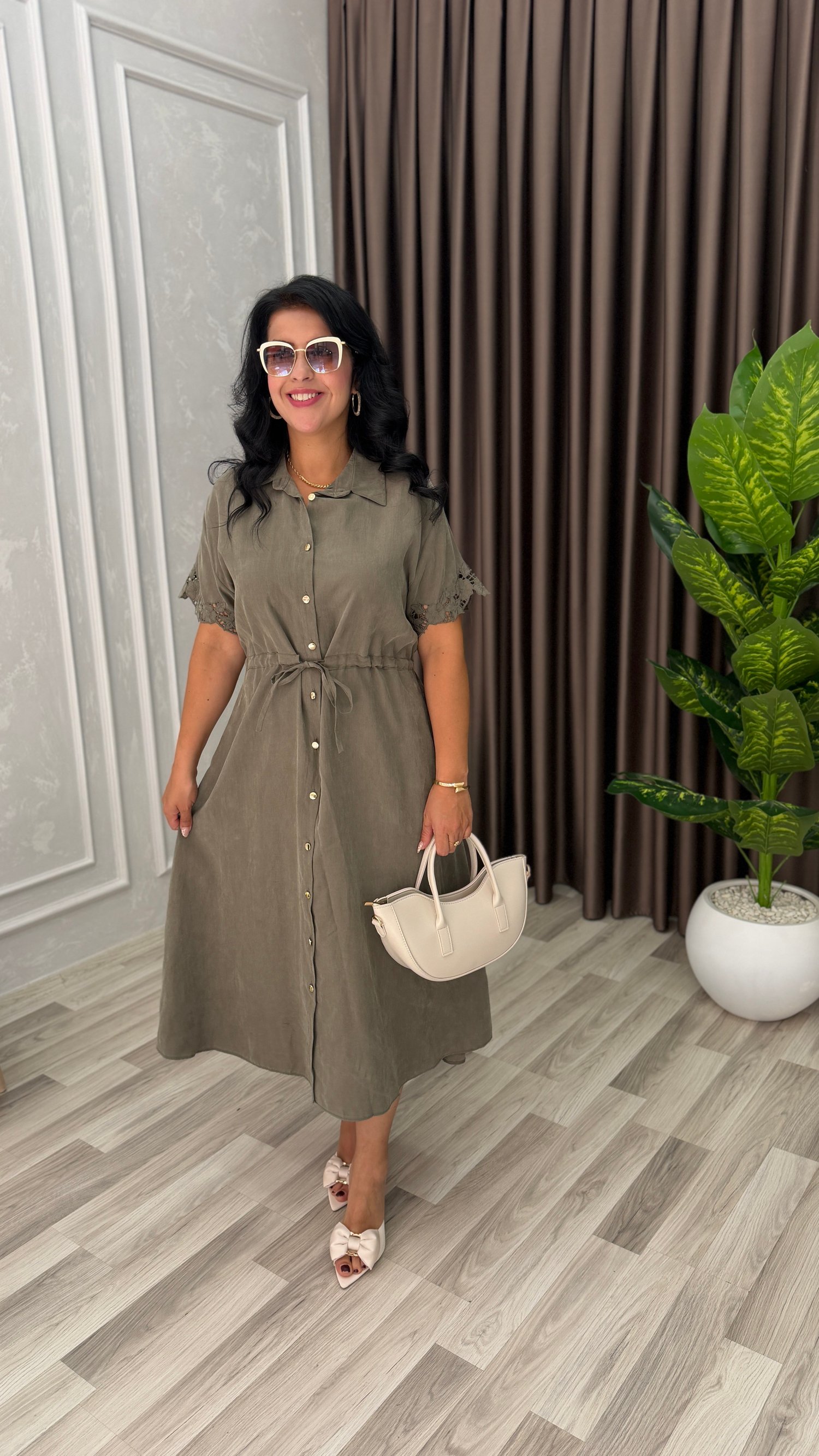 MARELLA TENSEL KUMAŞ PREMIUM ELBİSE HAKİ YEŞİLİ