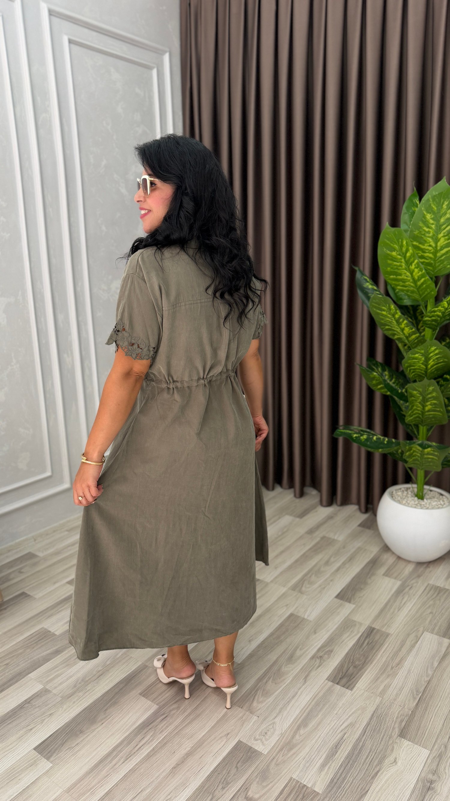 MARELLA TENSEL KUMAŞ PREMIUM ELBİSE HAKİ YEŞİLİ