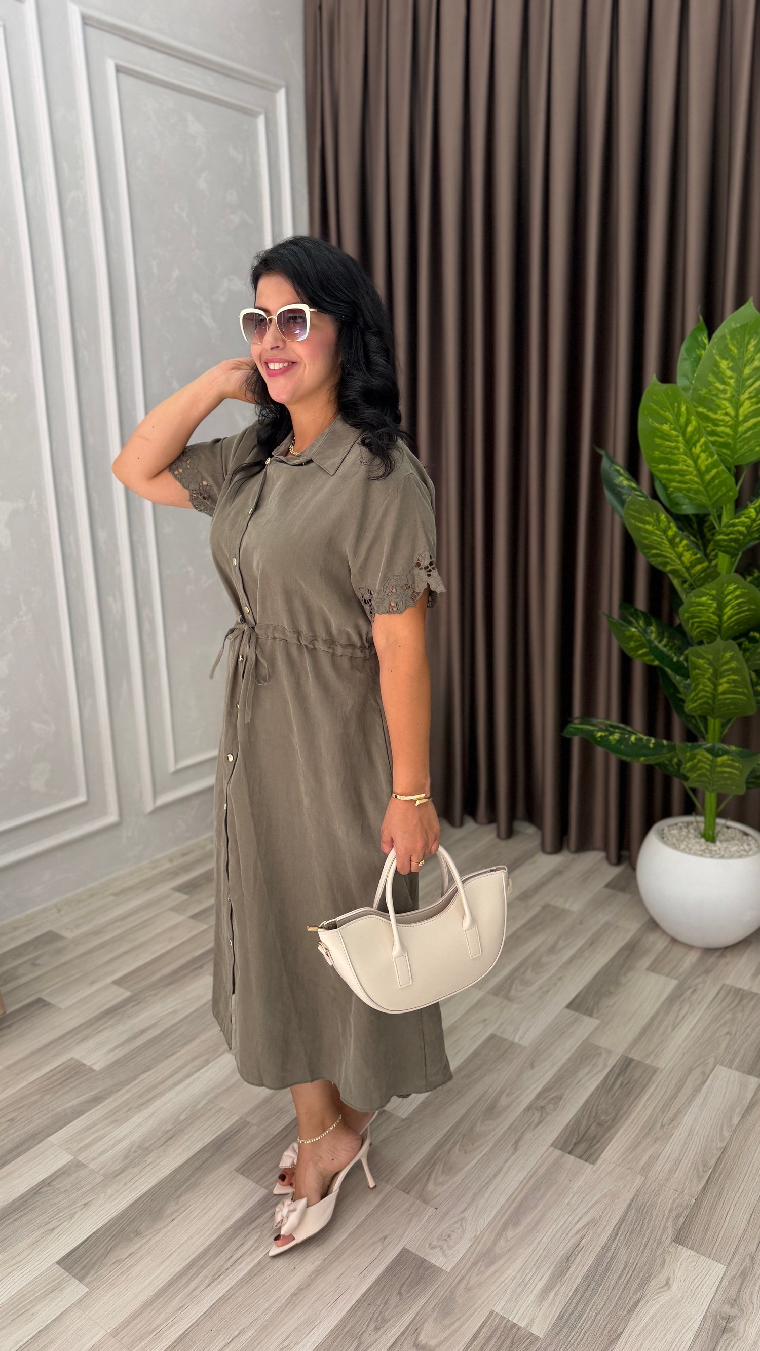 MARELLA TENSEL KUMAŞ PREMIUM ELBİSE HAKİ YEŞİLİ