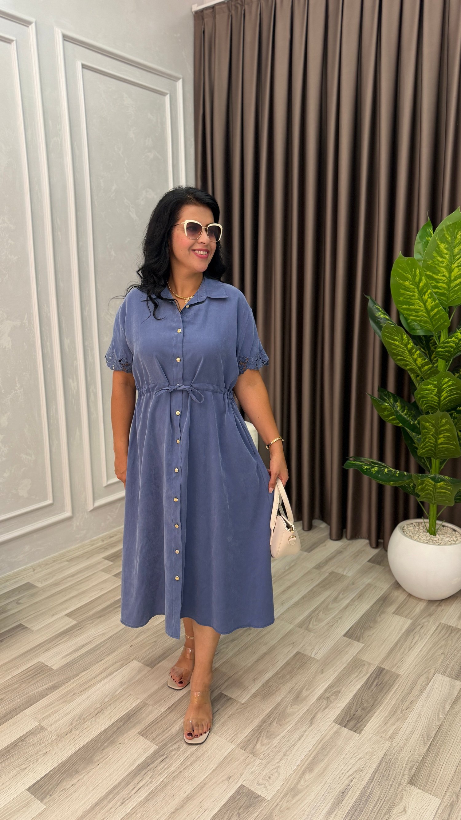 MARELLA TENSEL KUMAŞ PREMIUM ELBİSE İNDİGO MAVİ