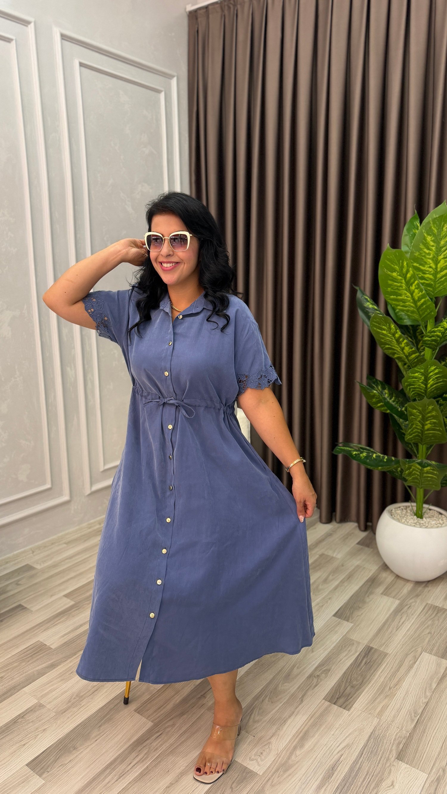 MARELLA TENSEL KUMAŞ PREMIUM ELBİSE İNDİGO MAVİ