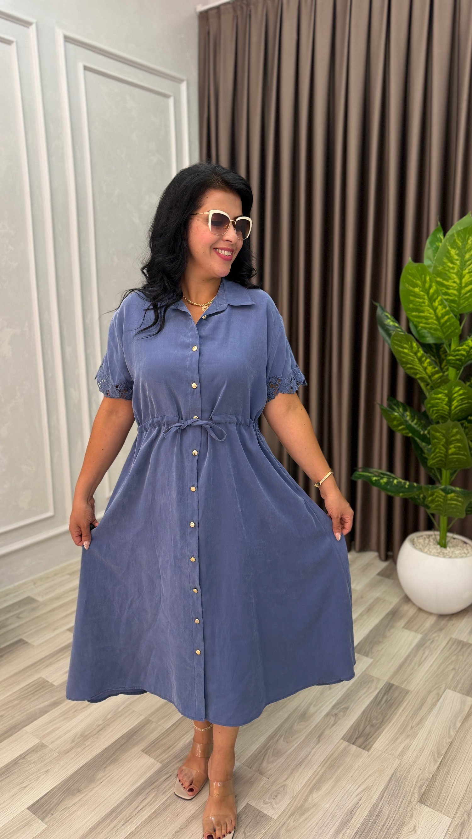 MARELLA TENSEL KUMAŞ PREMIUM ELBİSE İNDİGO MAVİ