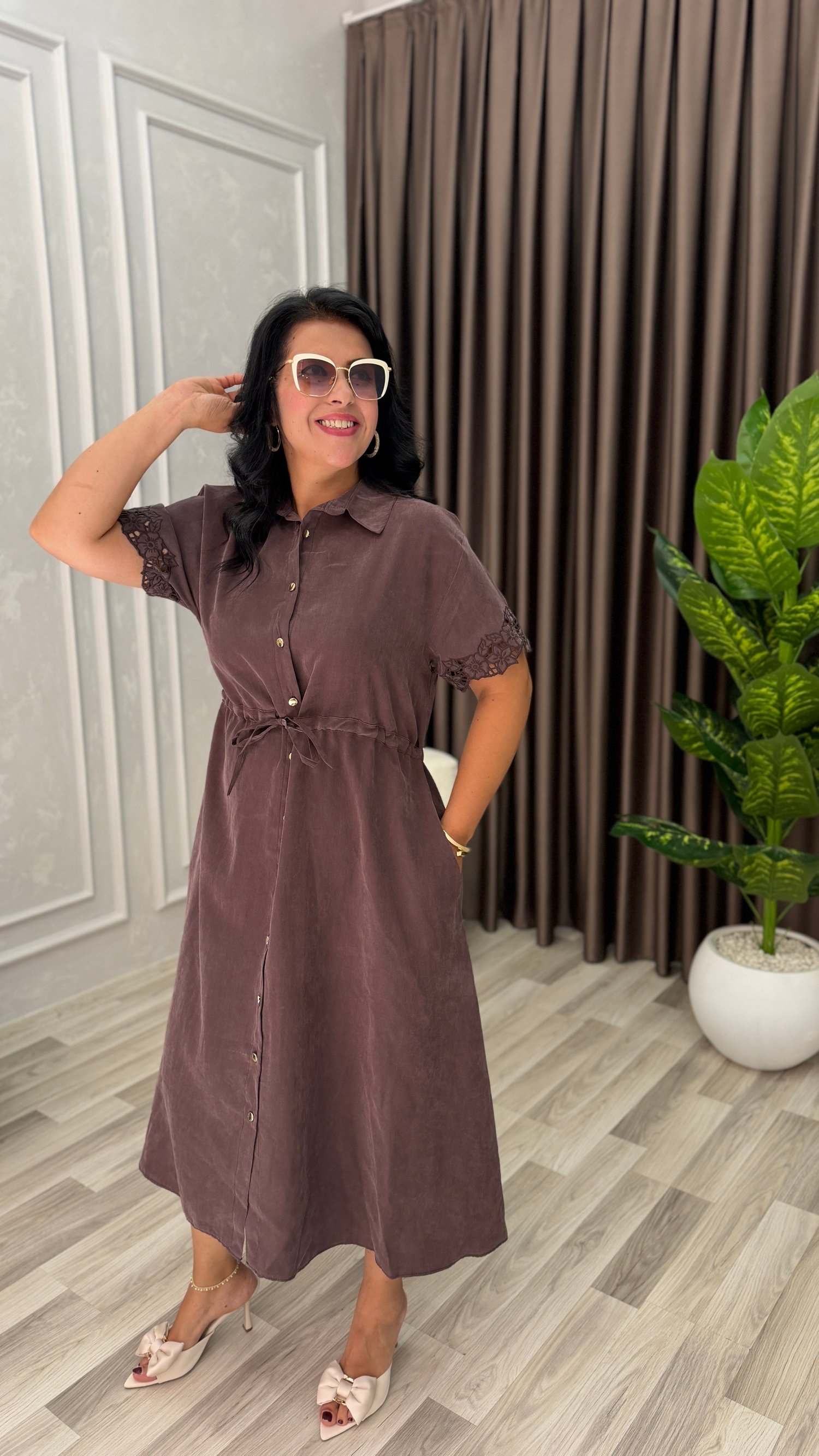 MARELLA TENSEL KUMAŞ PREMIUM ELBİSE KAHVERENGİ