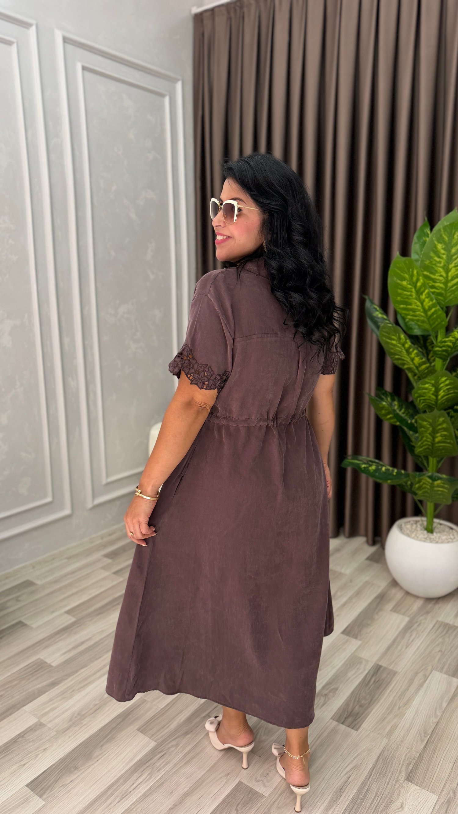 MARELLA TENSEL KUMAŞ PREMIUM ELBİSE KAHVERENGİ